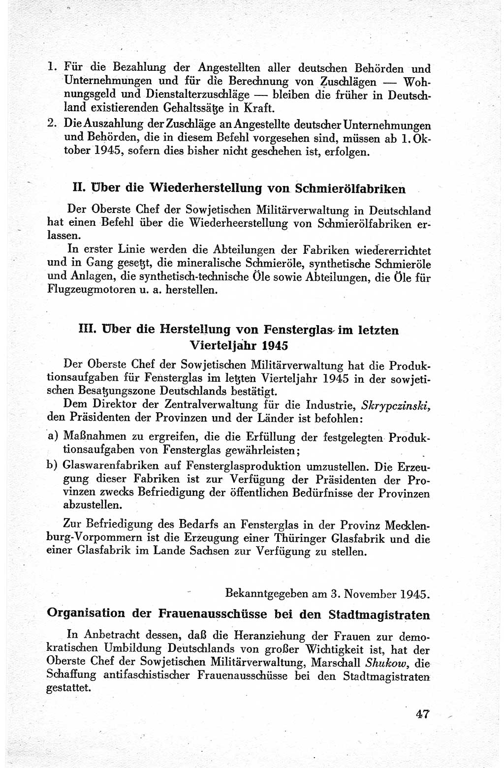 Befehle des Obersten Chefs der Sowjetischen Miltärverwaltung (SMV) in Deutschland - Aus dem Stab der Sowjetischen Militärverwaltung in Deutschland 1945, Seite 47 (Bef. SMV Dtl. 1945, S. 47)