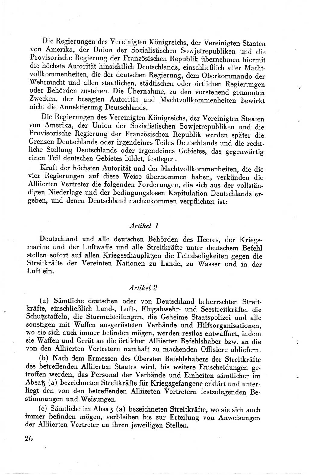 Die Berliner Konferenz der Drei Mächte - Der Alliierte Kontrollrat für Deutschland - Die Alliierte Kommandantur der Stadt Berlin, Kommuniqués, Deklarationen, Proklamationen, Gesetze, Befehle, Sammelheft 1 1945, Seite 26 (AKR Dtl., All. Kdtr. Bln., 1945, S. 26)