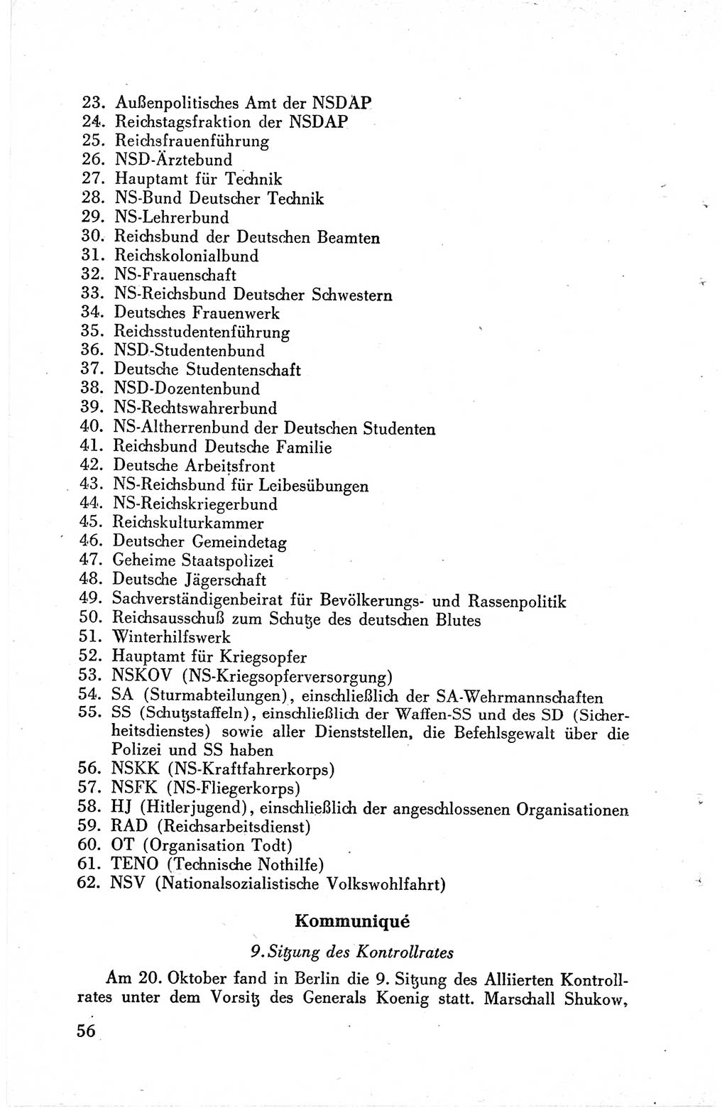 Die Berliner Konferenz der Drei Mächte - Der Alliierte Kontrollrat für Deutschland - Die Alliierte Kommandantur der Stadt Berlin, Kommuniqués, Deklarationen, Proklamationen, Gesetze, Befehle, Sammelheft 1 1945, Seite 56 (AKR Dtl., All. Kdtr. Bln., 1945, S. 56)