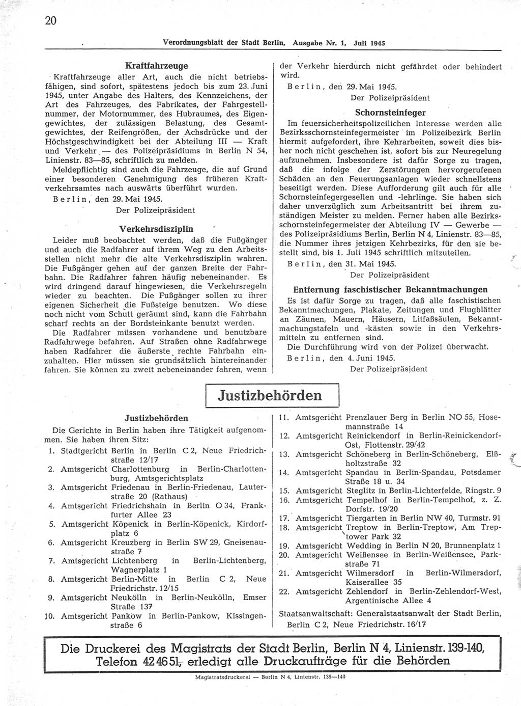 Verordnungsblatt (VOBl.) der Stadt Berlin 1945, Seite 20 (VOBl. Bln. 1945, S. 20)