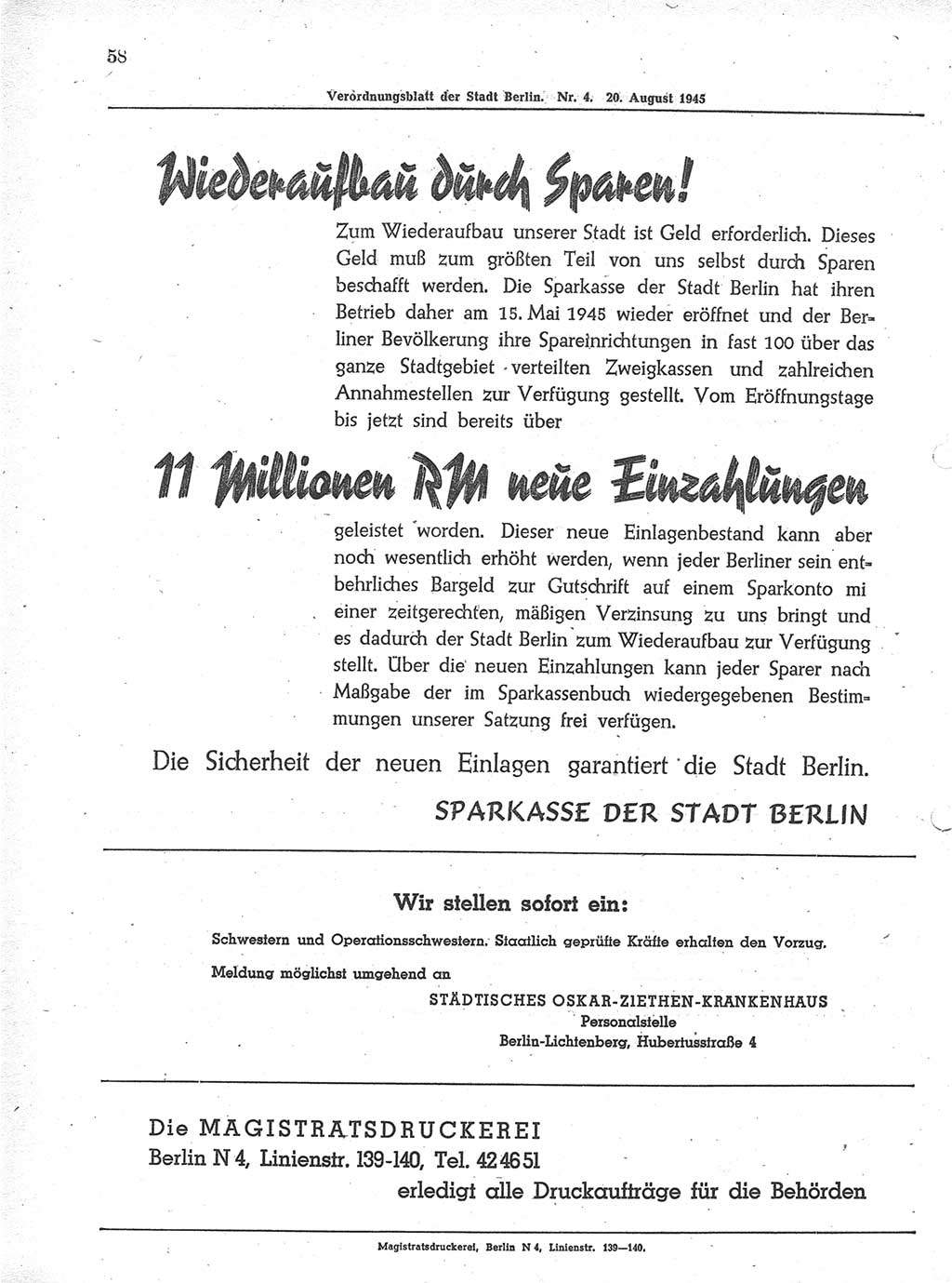 Verordnungsblatt (VOBl.) der Stadt Berlin 1945, Seite 58 (VOBl. Bln. 1945, S. 58)