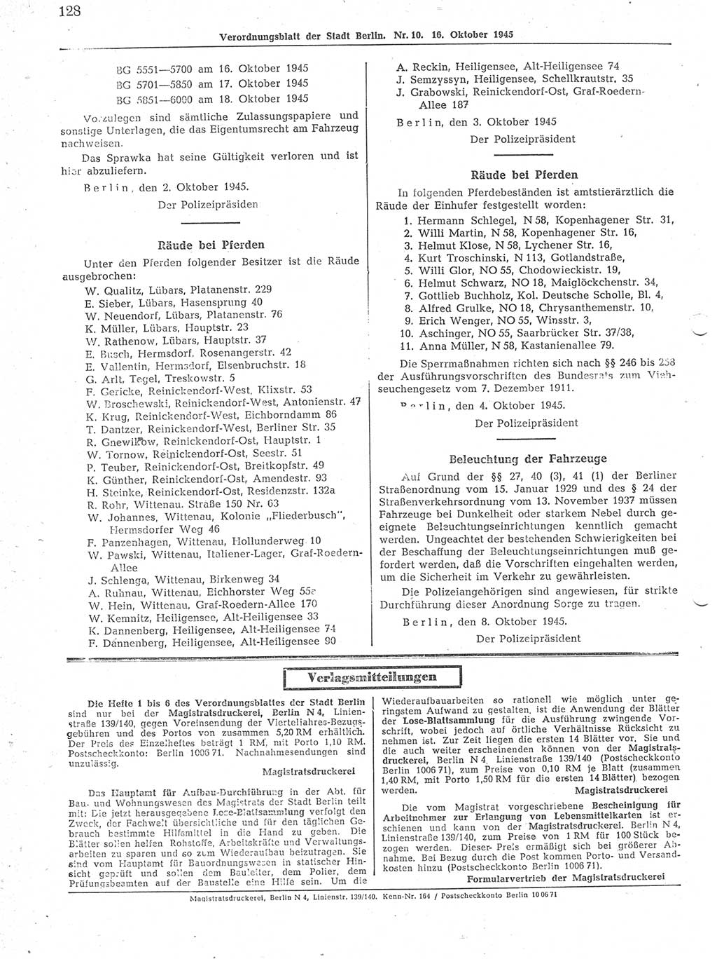 Verordnungsblatt (VOBl.) der Stadt Berlin 1945, Seite 128 (VOBl. Bln. 1945, S. 128)