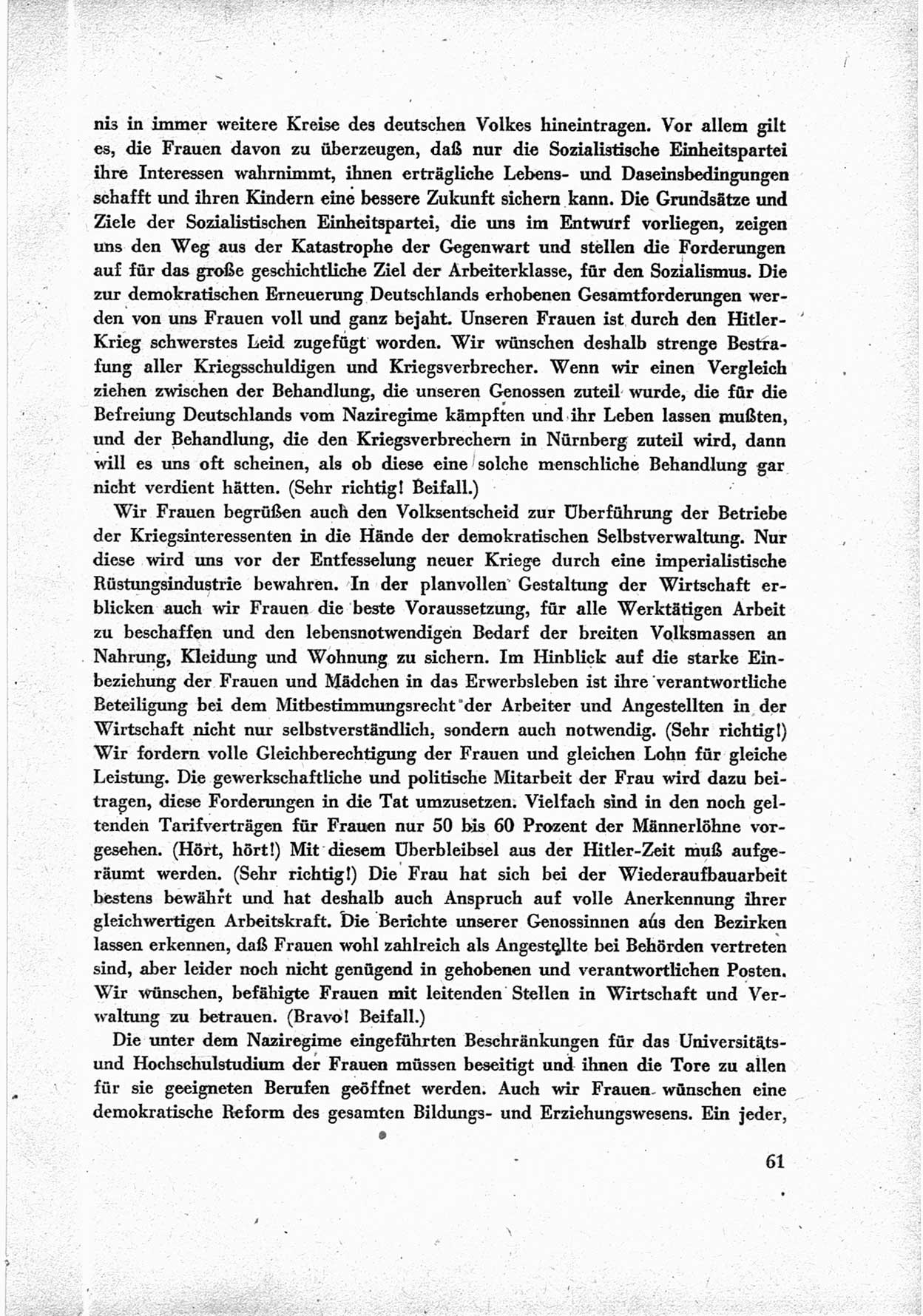 40. Parteitag der Sozialdemokratischen Partei Deutschlands (SPD) [Sowjetische Besatzungszone (SBZ) Deutschlands] am 19. und 20. April 1946 in Berlin, Seite 61 (40. PT SPD SBZ Dtl. 1946, S. 61)