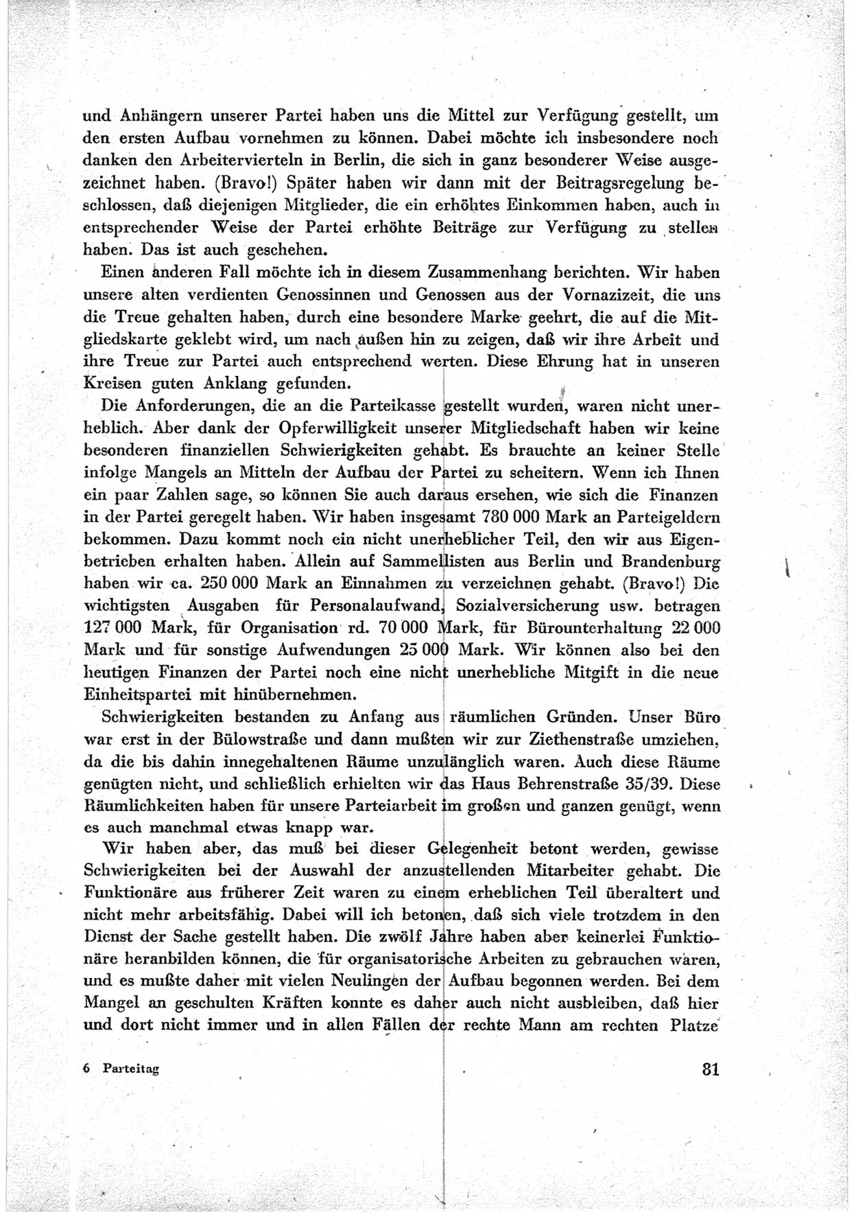 40. Parteitag der Sozialdemokratischen Partei Deutschlands (SPD) [Sowjetische Besatzungszone (SBZ) Deutschlands] am 19. und 20. April 1946 in Berlin, Seite 81 (40. PT SPD SBZ Dtl. 1946, S. 81)