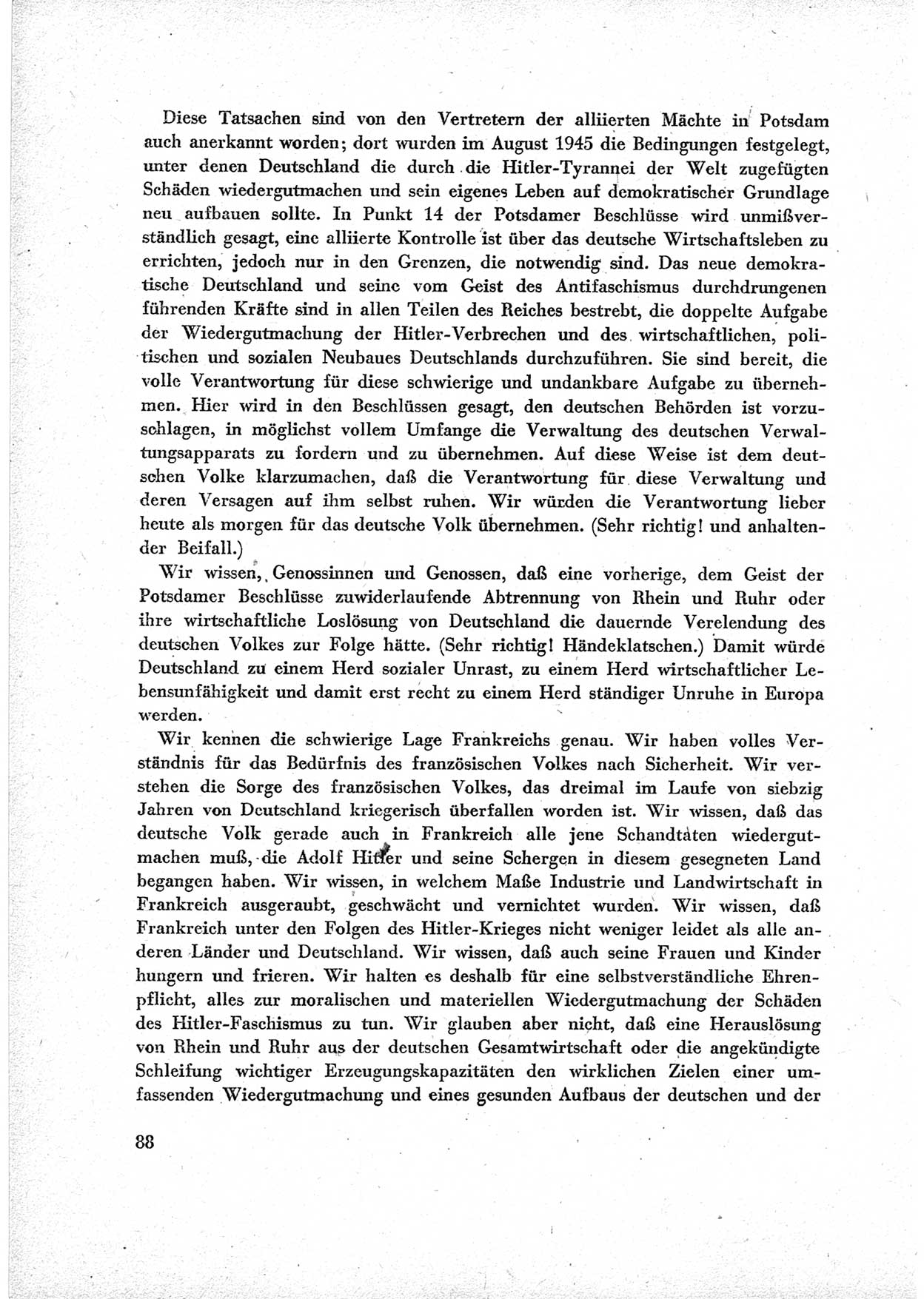 40. Parteitag der Sozialdemokratischen Partei Deutschlands (SPD) [Sowjetische Besatzungszone (SBZ) Deutschlands] am 19. und 20. April 1946 in Berlin, Seite 88 (40. PT SPD SBZ Dtl. 1946, S. 88)