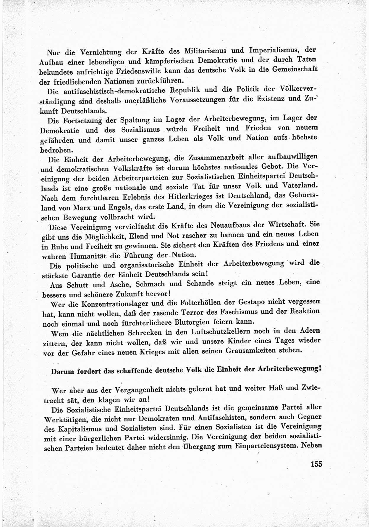 40. Parteitag der Sozialdemokratischen Partei Deutschlands (SPD) [Sowjetische Besatzungszone (SBZ) Deutschlands] am 19. und 20. April 1946 in Berlin, Seite 155 (40. PT SPD SBZ Dtl. 1946, S. 155)