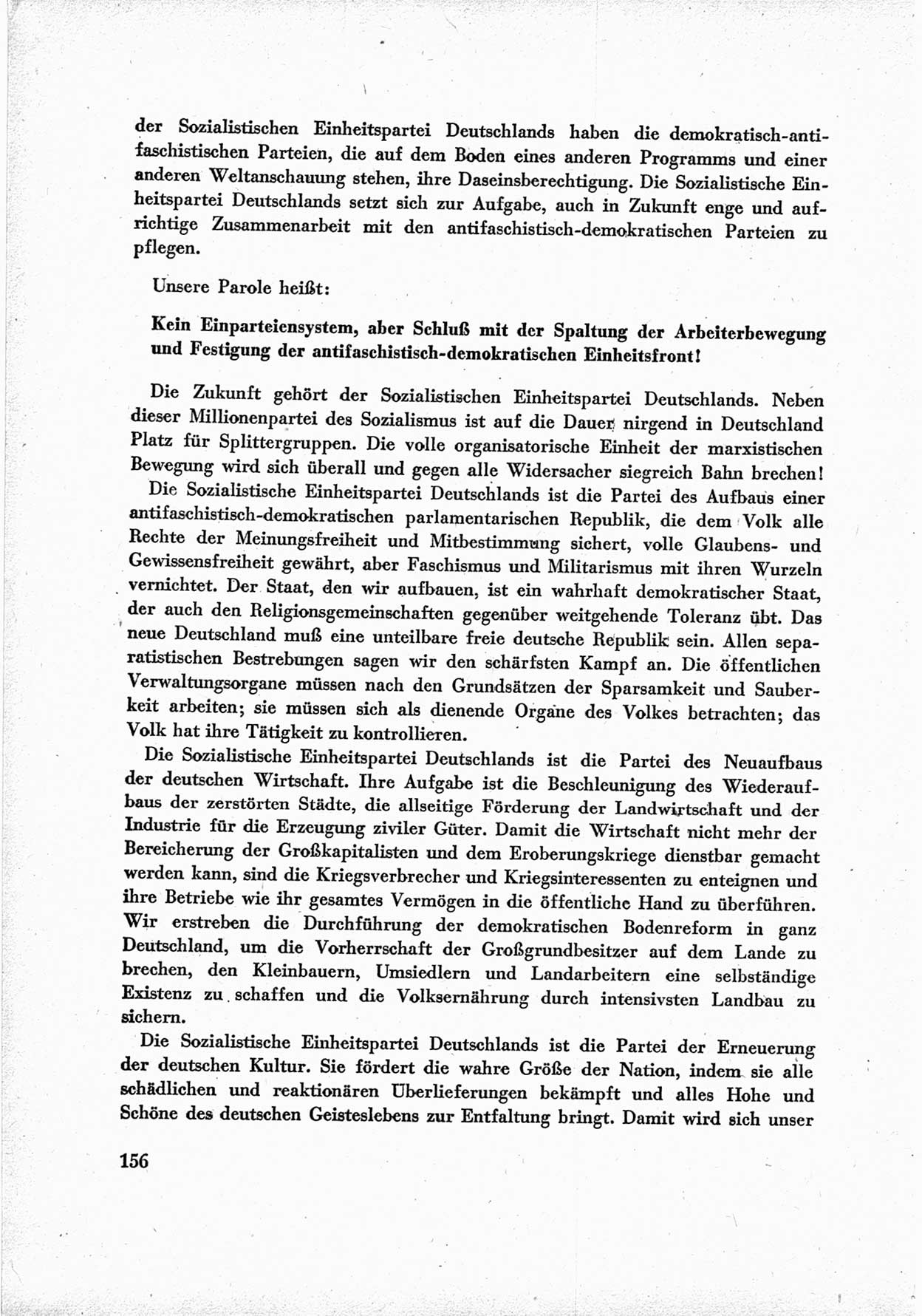 40. Parteitag der Sozialdemokratischen Partei Deutschlands (SPD) [Sowjetische Besatzungszone (SBZ) Deutschlands] am 19. und 20. April 1946 in Berlin, Seite 156 (40. PT SPD SBZ Dtl. 1946, S. 156)