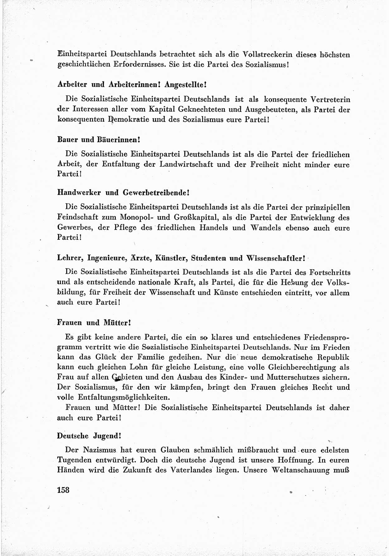 40. Parteitag der Sozialdemokratischen Partei Deutschlands (SPD) [Sowjetische Besatzungszone (SBZ) Deutschlands] am 19. und 20. April 1946 in Berlin, Seite 158 (40. PT SPD SBZ Dtl. 1946, S. 158)