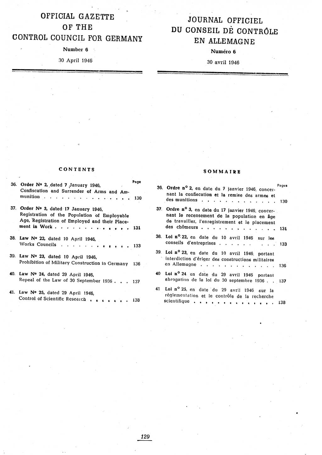 Amtsblatt des Kontrollrats (ABlKR) in Deutschland 1946, Seite 129/1 (ABlKR Dtl. 1946, S. 129/1)