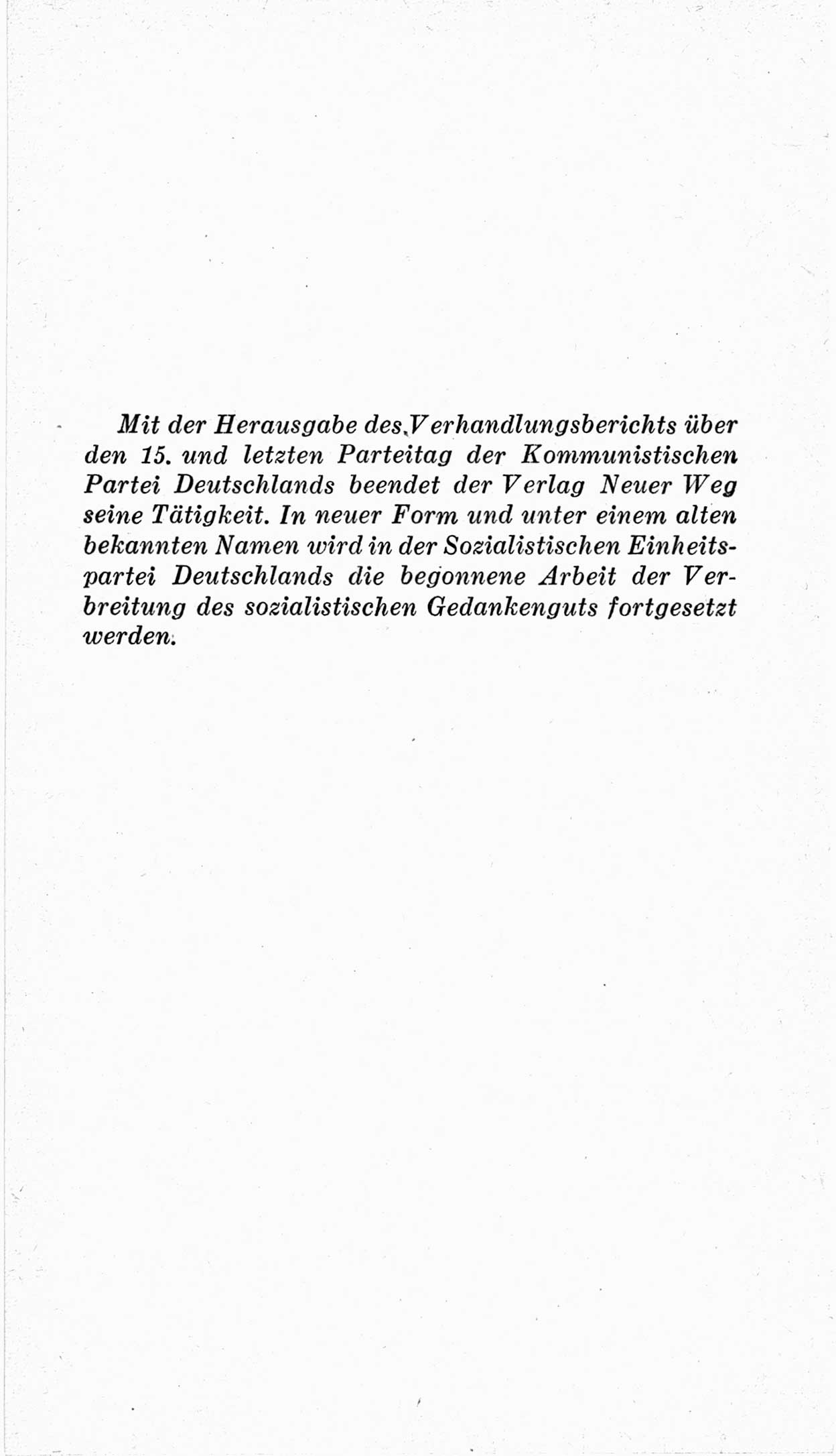 Bericht über die Verhandlungen des 15. Parteitages der Kommunistischen Partei Deutschlands (KPD) [Sowjetische Besatzungszone (SBZ) Deutschlands] am 19. und 20. April 1946 in Berlin, Seite 12 (Ber. Verh. 15. PT KPD SBZ Dtl. 1946, S. 12)