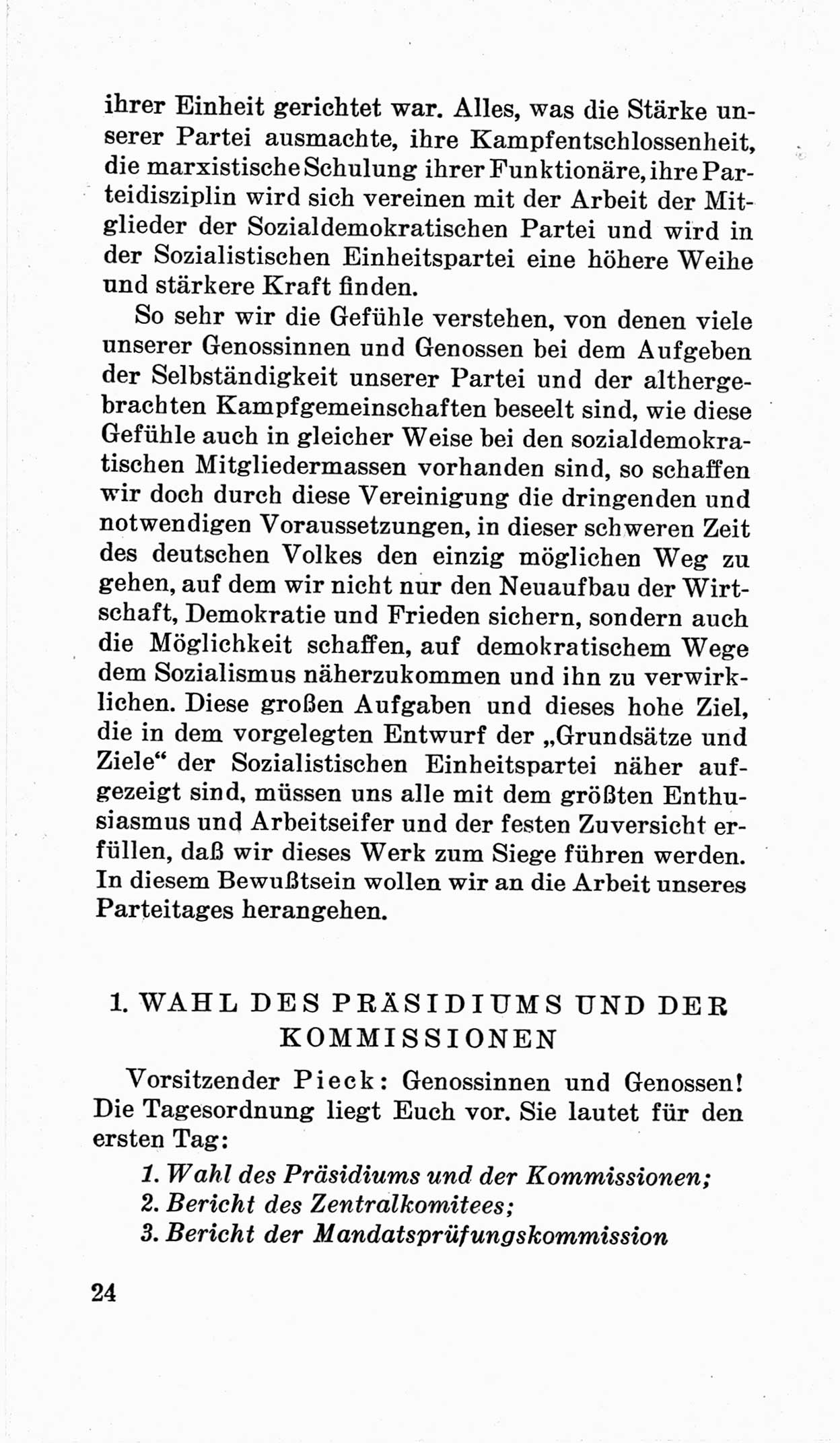 Bericht über die Verhandlungen des 15. Parteitages der Kommunistischen Partei Deutschlands (KPD) [Sowjetische Besatzungszone (SBZ) Deutschlands] am 19. und 20. April 1946 in Berlin, Seite 24 (Ber. Verh. 15. PT KPD SBZ Dtl. 1946, S. 24)