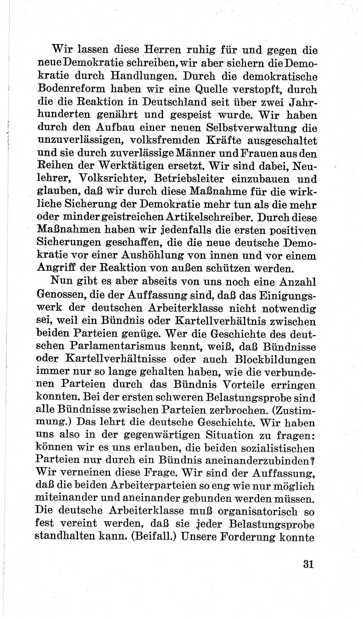 Bericht über die Verhandlungen des 15. Parteitages der Kommunistischen Partei Deutschlands (KPD) [Sowjetische Besatzungszone (SBZ) Deutschlands] am 19. und 20. April 1946 in Berlin, Seite 31 (Ber. Verh. 15. PT KPD SBZ Dtl. 1946, S. 31)