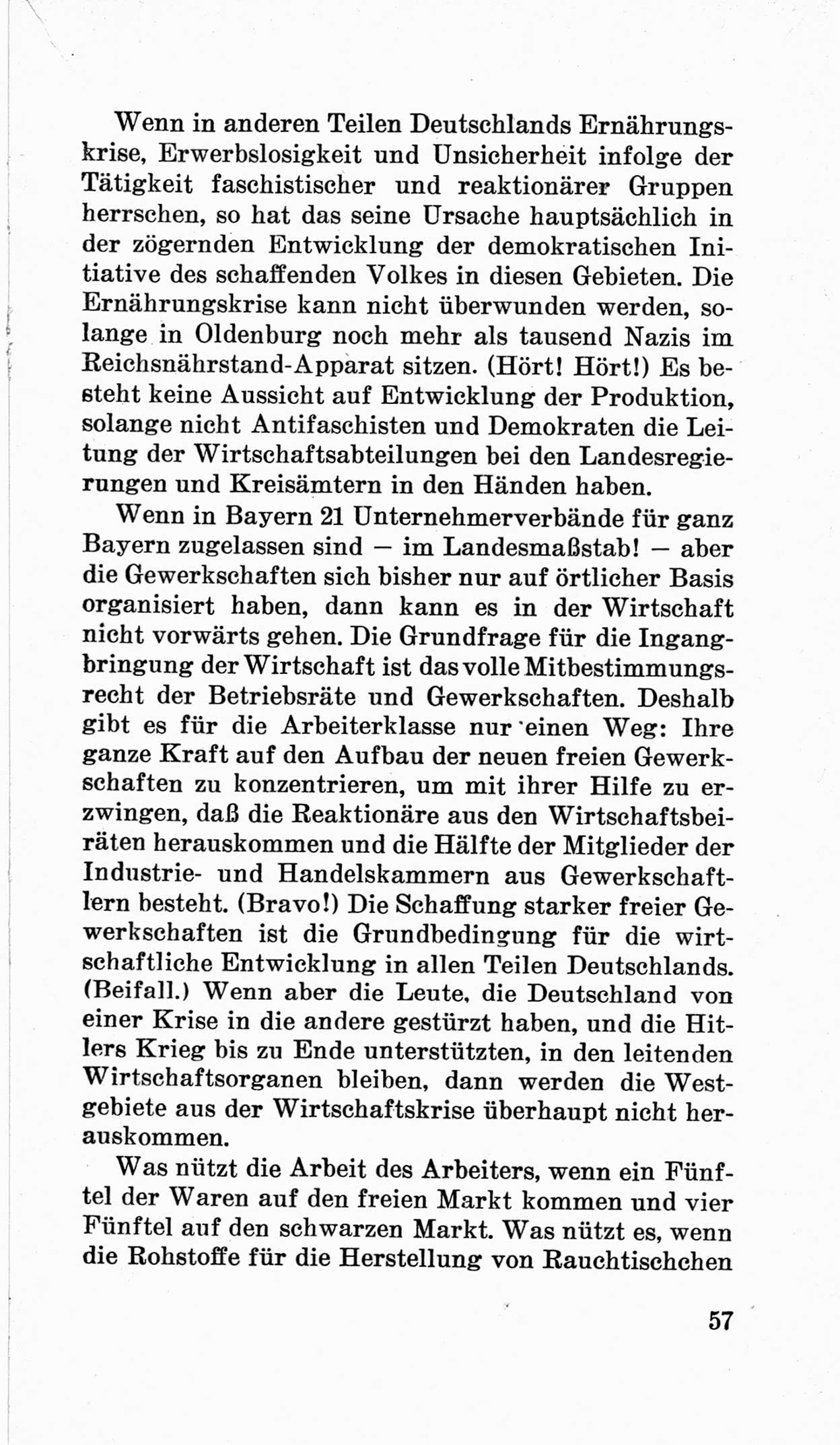 Bericht über die Verhandlungen des 15. Parteitages der Kommunistischen Partei Deutschlands (KPD) [Sowjetische Besatzungszone (SBZ) Deutschlands] am 19. und 20. April 1946 in Berlin, Seite 57 (Ber. Verh. 15. PT KPD SBZ Dtl. 1946, S. 57)