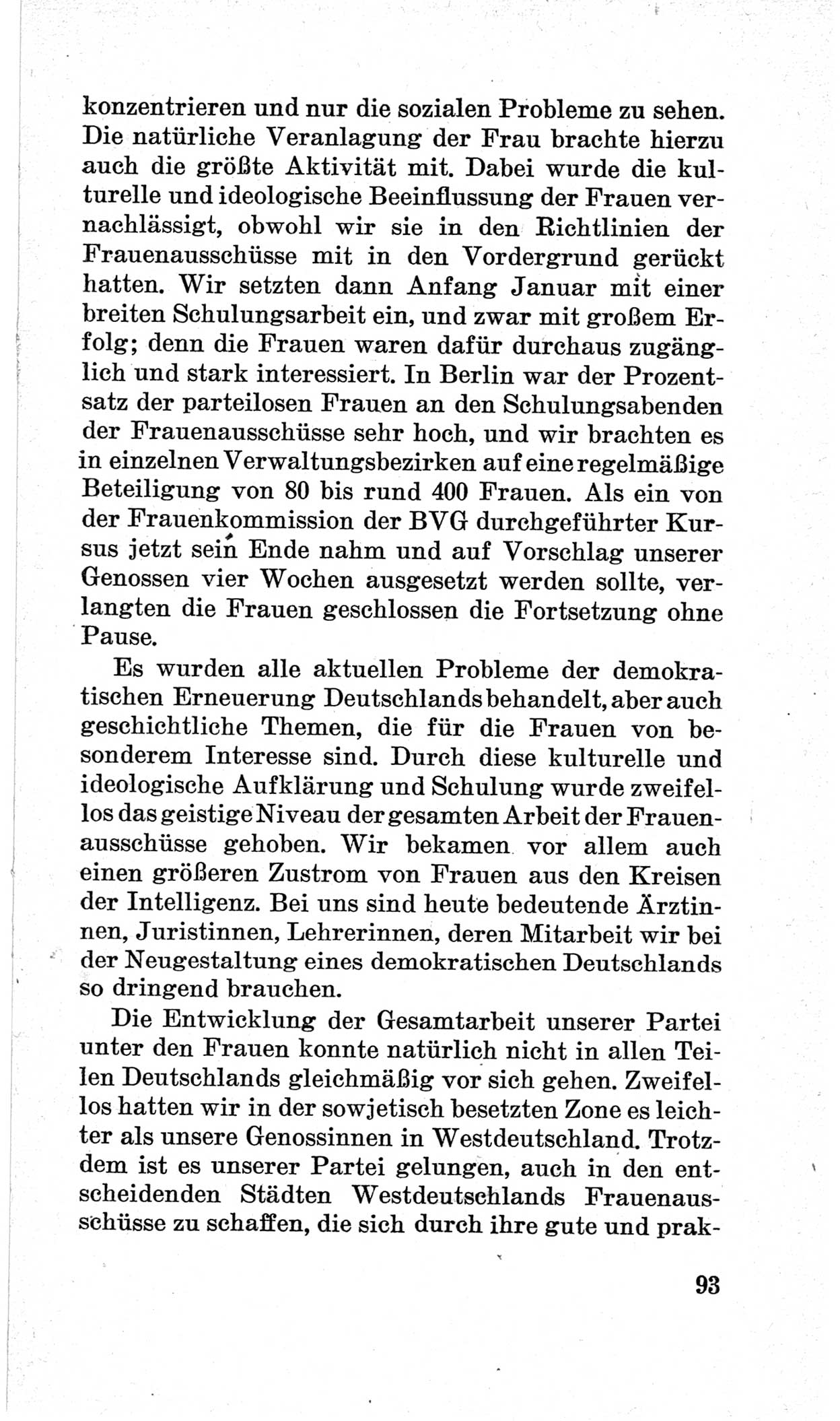 Bericht über die Verhandlungen des 15. Parteitages der Kommunistischen Partei Deutschlands (KPD) [Sowjetische Besatzungszone (SBZ) Deutschlands] am 19. und 20. April 1946 in Berlin, Seite 93 (Ber. Verh. 15. PT KPD SBZ Dtl. 1946, S. 93)