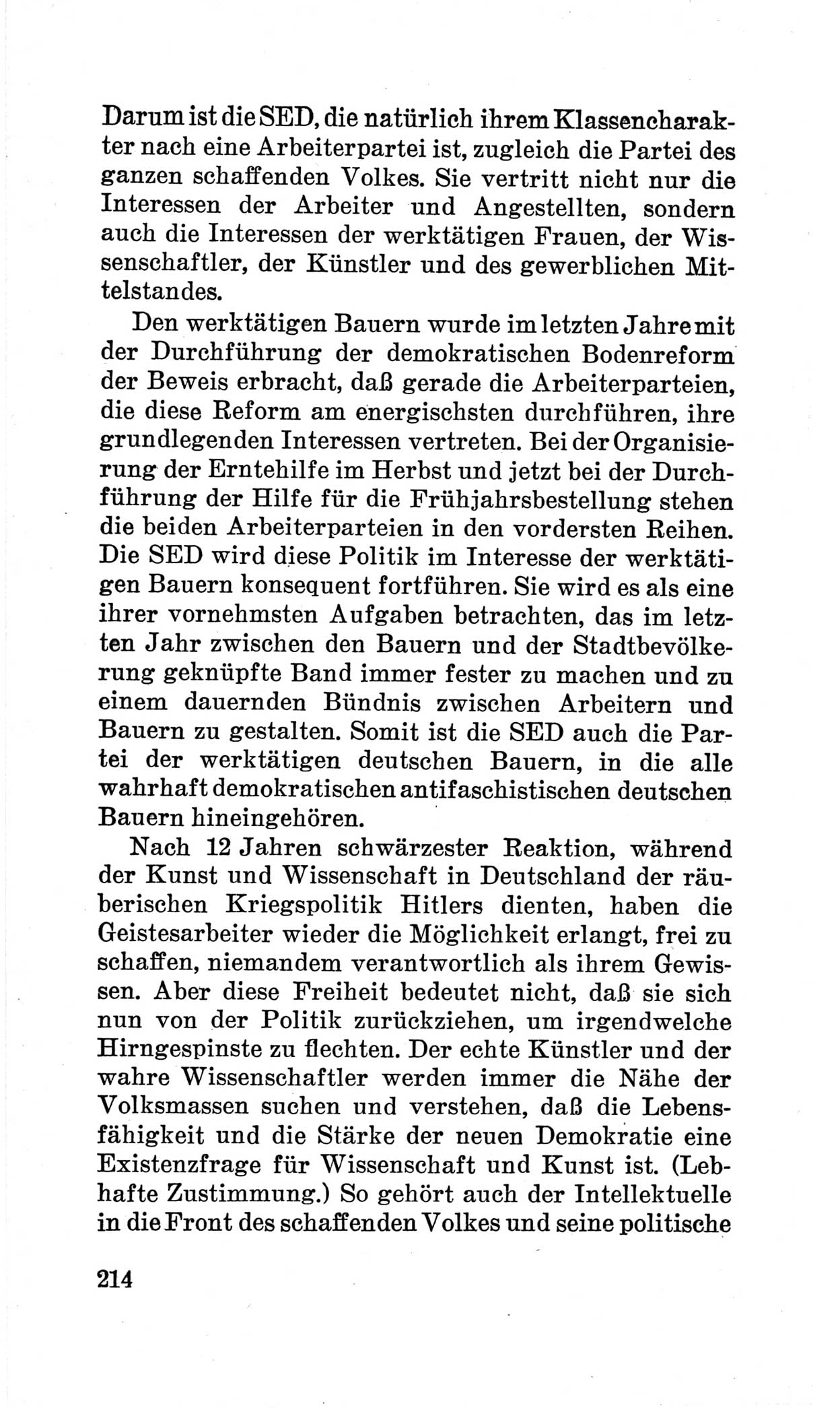 Bericht über die Verhandlungen des 15. Parteitages der Kommunistischen Partei Deutschlands (KPD) [Sowjetische Besatzungszone (SBZ) Deutschlands] am 19. und 20. April 1946 in Berlin, Seite 214 (Ber. Verh. 15. PT KPD SBZ Dtl. 1946, S. 214)