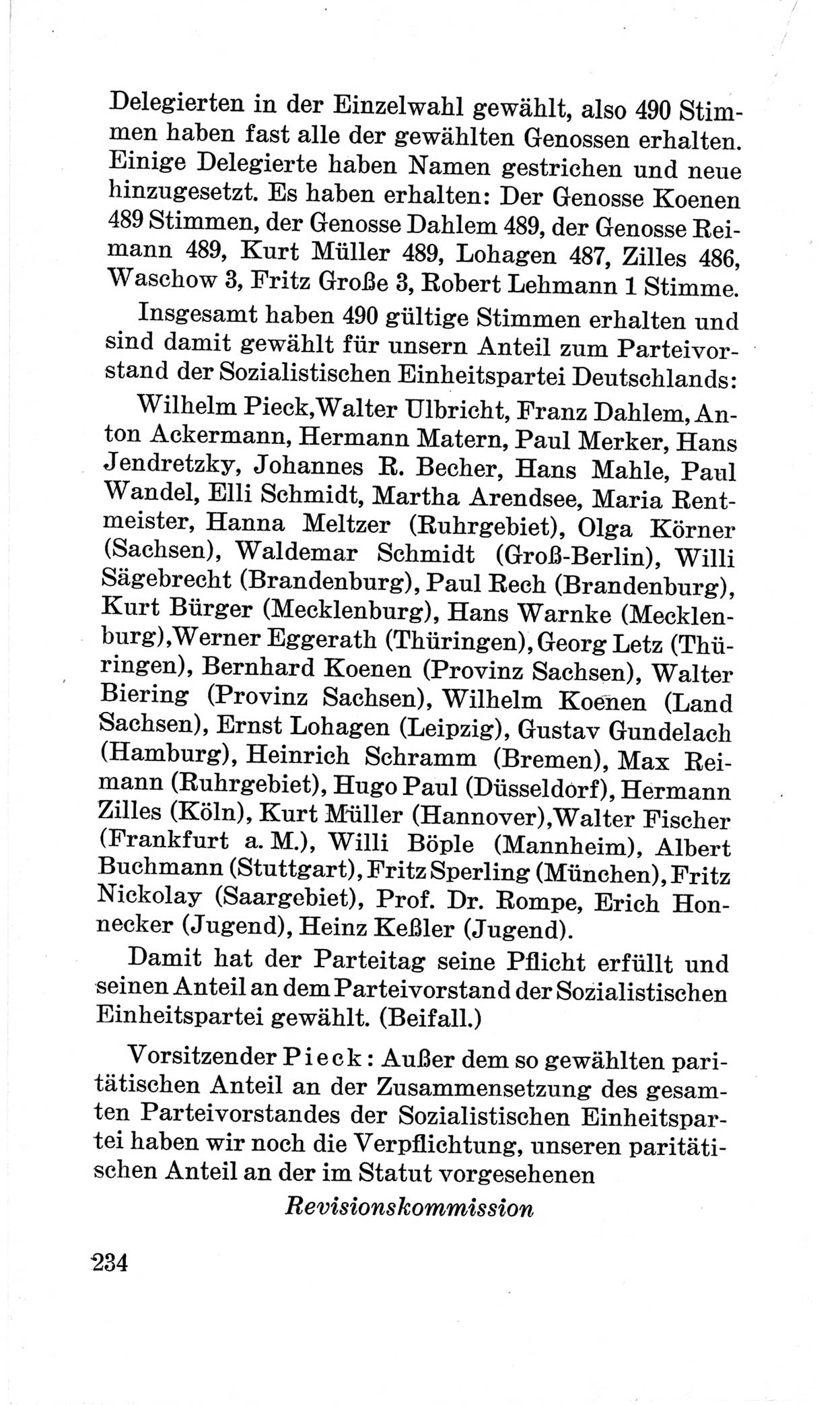 Bericht über die Verhandlungen des 15. Parteitages der Kommunistischen Partei Deutschlands (KPD) [Sowjetische Besatzungszone (SBZ) Deutschlands] am 19. und 20. April 1946 in Berlin, Seite 234 (Ber. Verh. 15. PT KPD SBZ Dtl. 1946, S. 234)