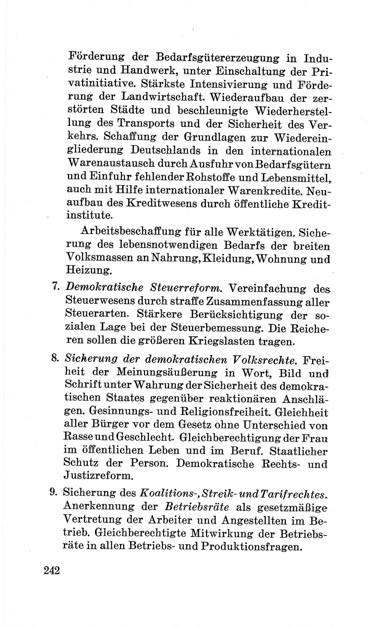 Bericht über die Verhandlungen des 15. Parteitages der Kommunistischen Partei Deutschlands (KPD) [Sowjetische Besatzungszone (SBZ) Deutschlands] am 19. und 20. April 1946 in Berlin, Seite 242 (Ber. Verh. 15. PT KPD SBZ Dtl. 1946, S. 242)