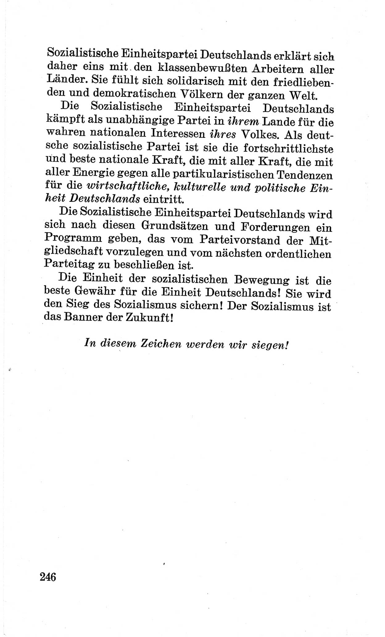 Bericht über die Verhandlungen des 15. Parteitages der Kommunistischen Partei Deutschlands (KPD) [Sowjetische Besatzungszone (SBZ) Deutschlands] am 19. und 20. April 1946 in Berlin, Seite 246 (Ber. Verh. 15. PT KPD SBZ Dtl. 1946, S. 246)