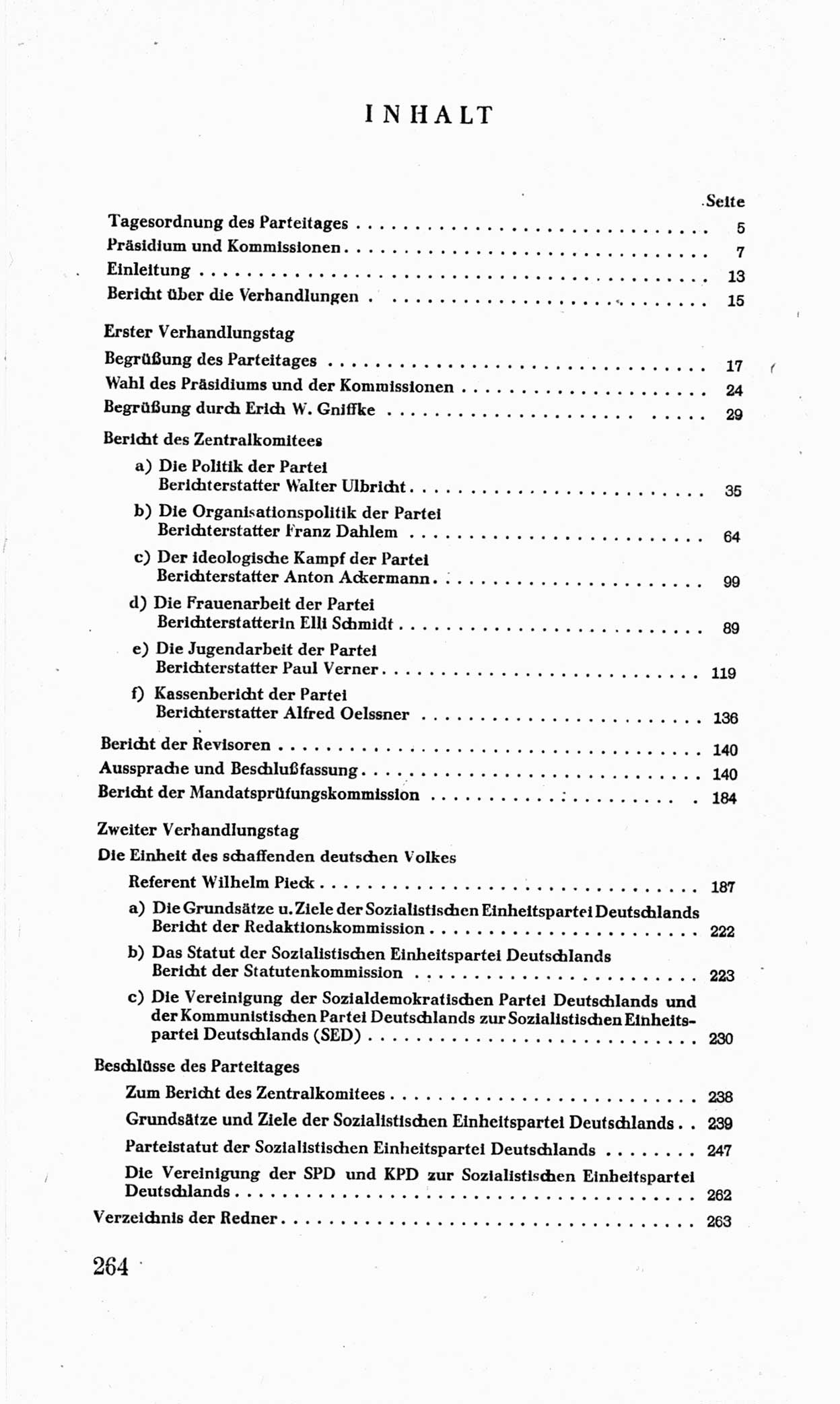 Bericht über die Verhandlungen des 15. Parteitages der Kommunistischen Partei Deutschlands (KPD) [Sowjetische Besatzungszone (SBZ) Deutschlands] am 19. und 20. April 1946 in Berlin, Seite 264 (Ber. Verh. 15. PT KPD SBZ Dtl. 1946, S. 264)