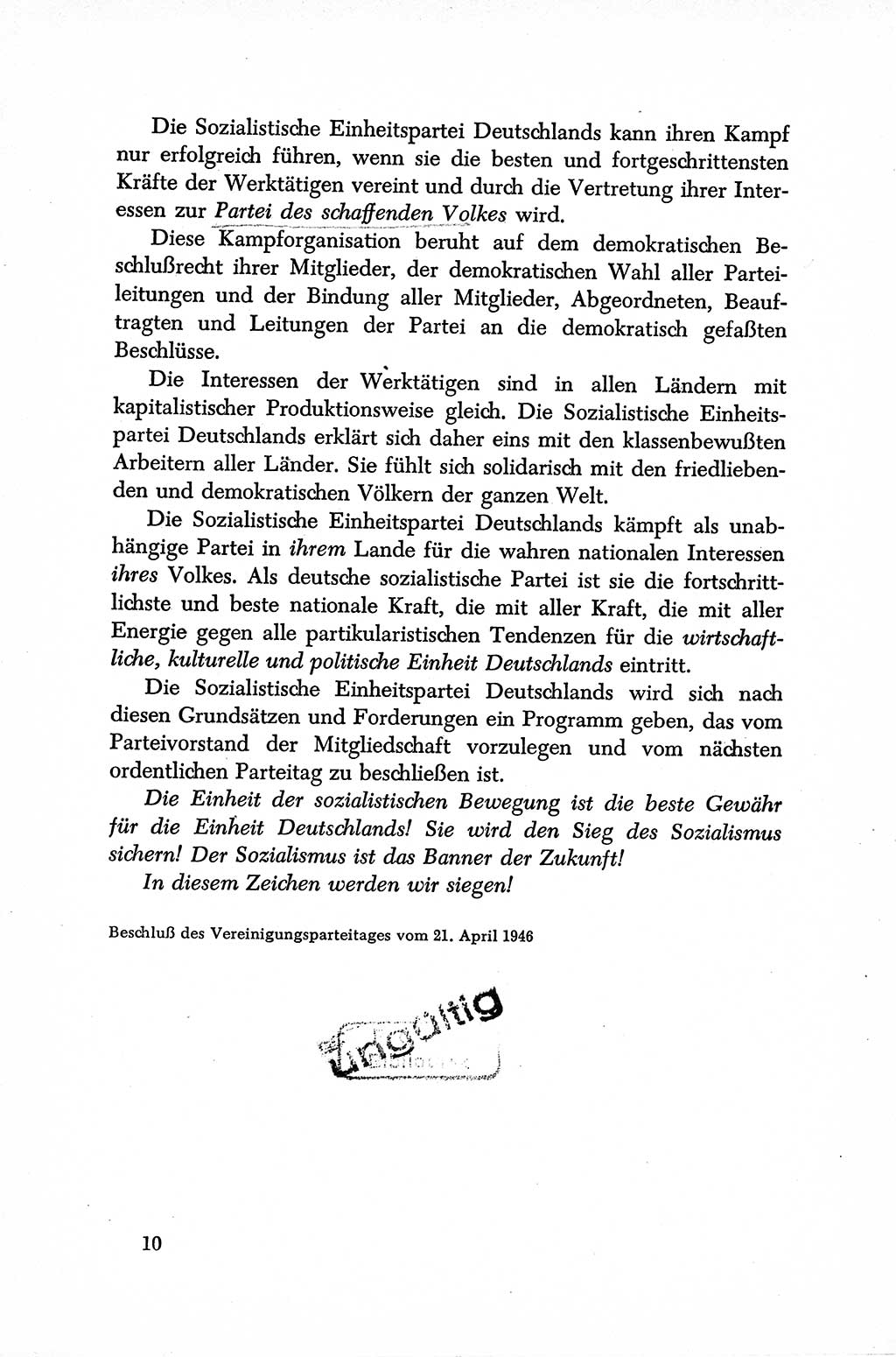 Dokumente der Sozialistischen Einheitspartei Deutschlands (SED) [Sowjetische Besatzungszone (SBZ) Deutschlands] 1946-1948, Seite 10 (Dok. SED SBZ Dtl. 1946-1948, S. 10)