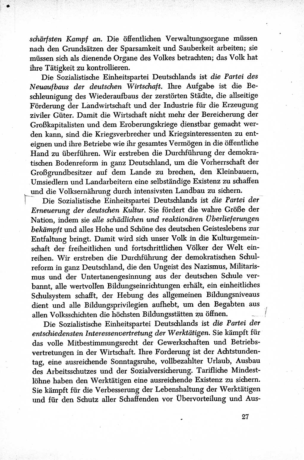 Dokumente der Sozialistischen Einheitspartei Deutschlands (SED) [Sowjetische Besatzungszone (SBZ) Deutschlands] 1946-1948, Seite 27 (Dok. SED SBZ Dtl. 1946-1948, S. 27)