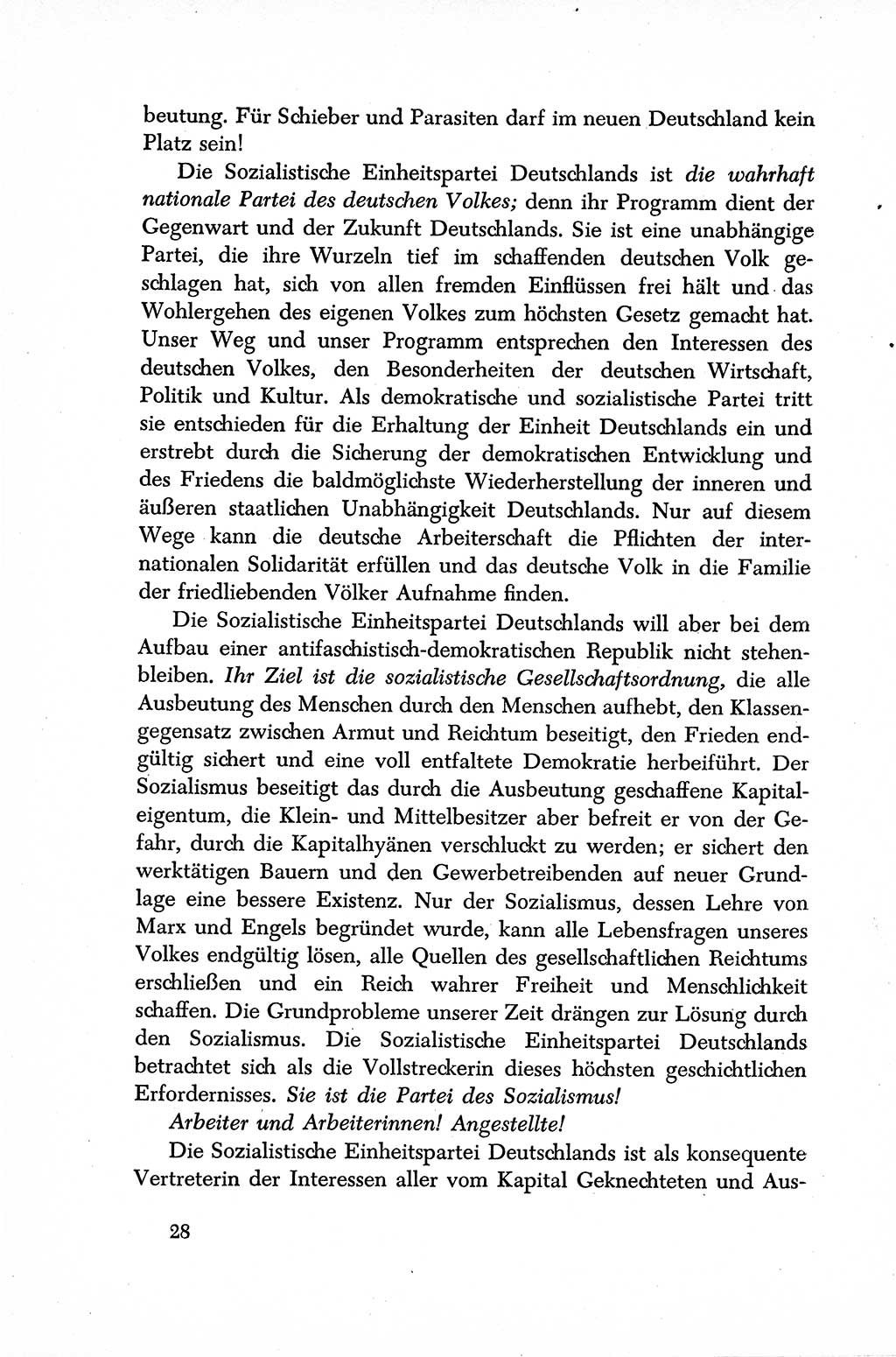 Dokumente der Sozialistischen Einheitspartei Deutschlands (SED) [Sowjetische Besatzungszone (SBZ) Deutschlands] 1946-1948, Seite 28 (Dok. SED SBZ Dtl. 1946-1948, S. 28)