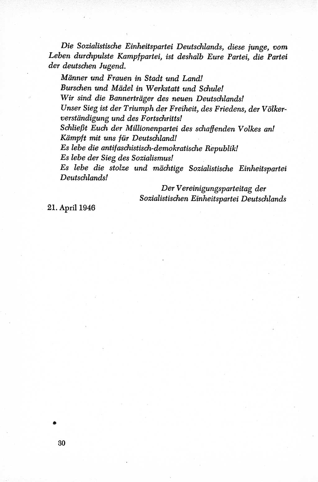 Dokumente der Sozialistischen Einheitspartei Deutschlands (SED) [Sowjetische Besatzungszone (SBZ) Deutschlands] 1946-1948, Seite 30 (Dok. SED SBZ Dtl. 1946-1948, S. 30)