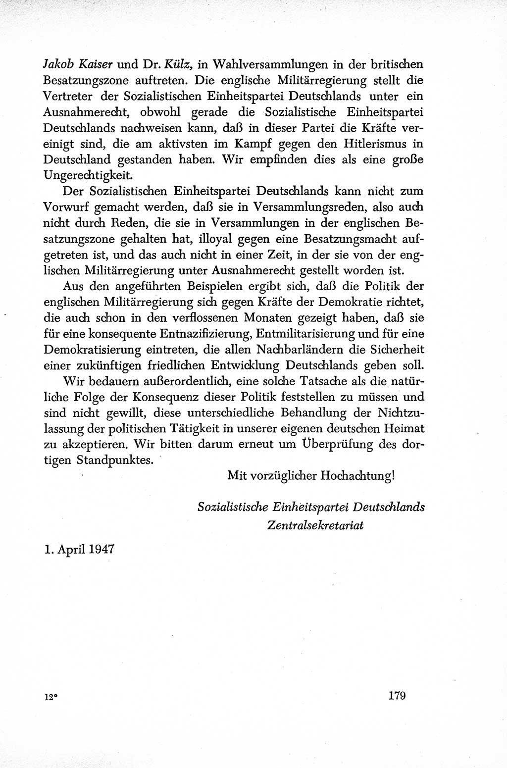 Dokumente der Sozialistischen Einheitspartei Deutschlands (SED) [Sowjetische Besatzungszone (SBZ) Deutschlands] 1946-1948, Seite 179 (Dok. SED SBZ Dtl. 1946-1948, S. 179)