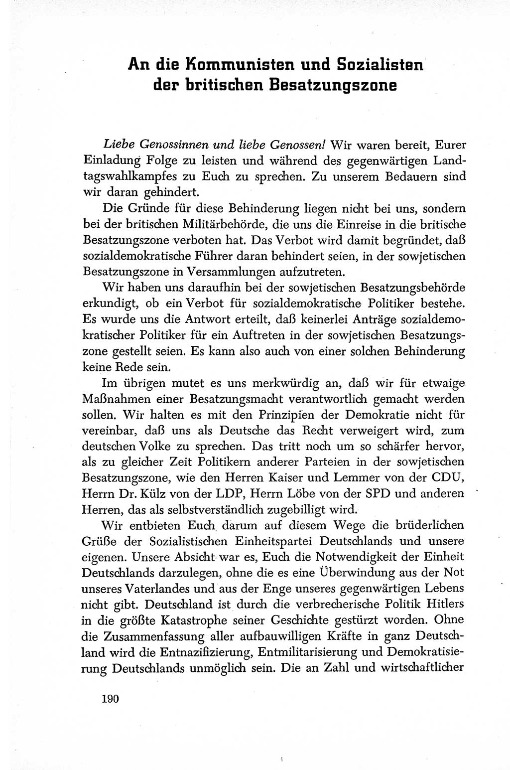 Dokumente der Sozialistischen Einheitspartei Deutschlands (SED) [Sowjetische Besatzungszone (SBZ) Deutschlands] 1946-1948, Seite 190 (Dok. SED SBZ Dtl. 1946-1948, S. 190)