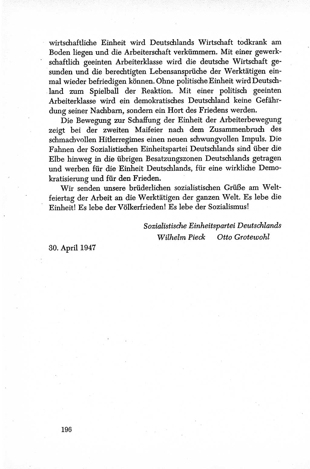 Dokumente der Sozialistischen Einheitspartei Deutschlands (SED) [Sowjetische Besatzungszone (SBZ) Deutschlands] 1946-1948, Seite 196 (Dok. SED SBZ Dtl. 1946-1948, S. 196)