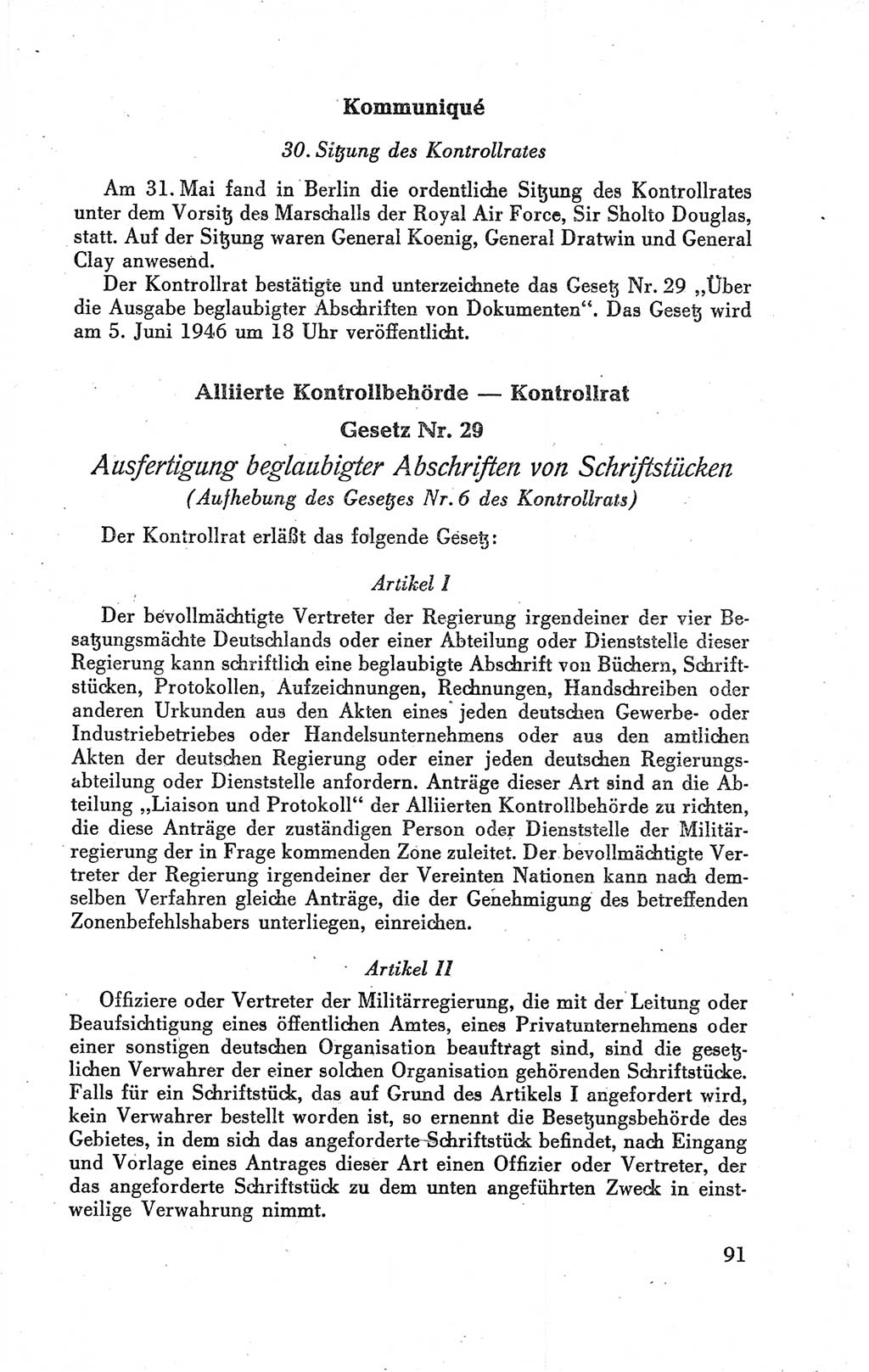 Der Alliierte Kontrollrat für Deutschland - Die Alliierte Kommandantur der Stadt Berlin, Kommuniqués, Gesetze, Direktiven, Befehle, Anordnungen, Sammelheft 2 1946, Seite 91 (AKR Dtl., All. Kdtr. Bln., 1946, S. 91)