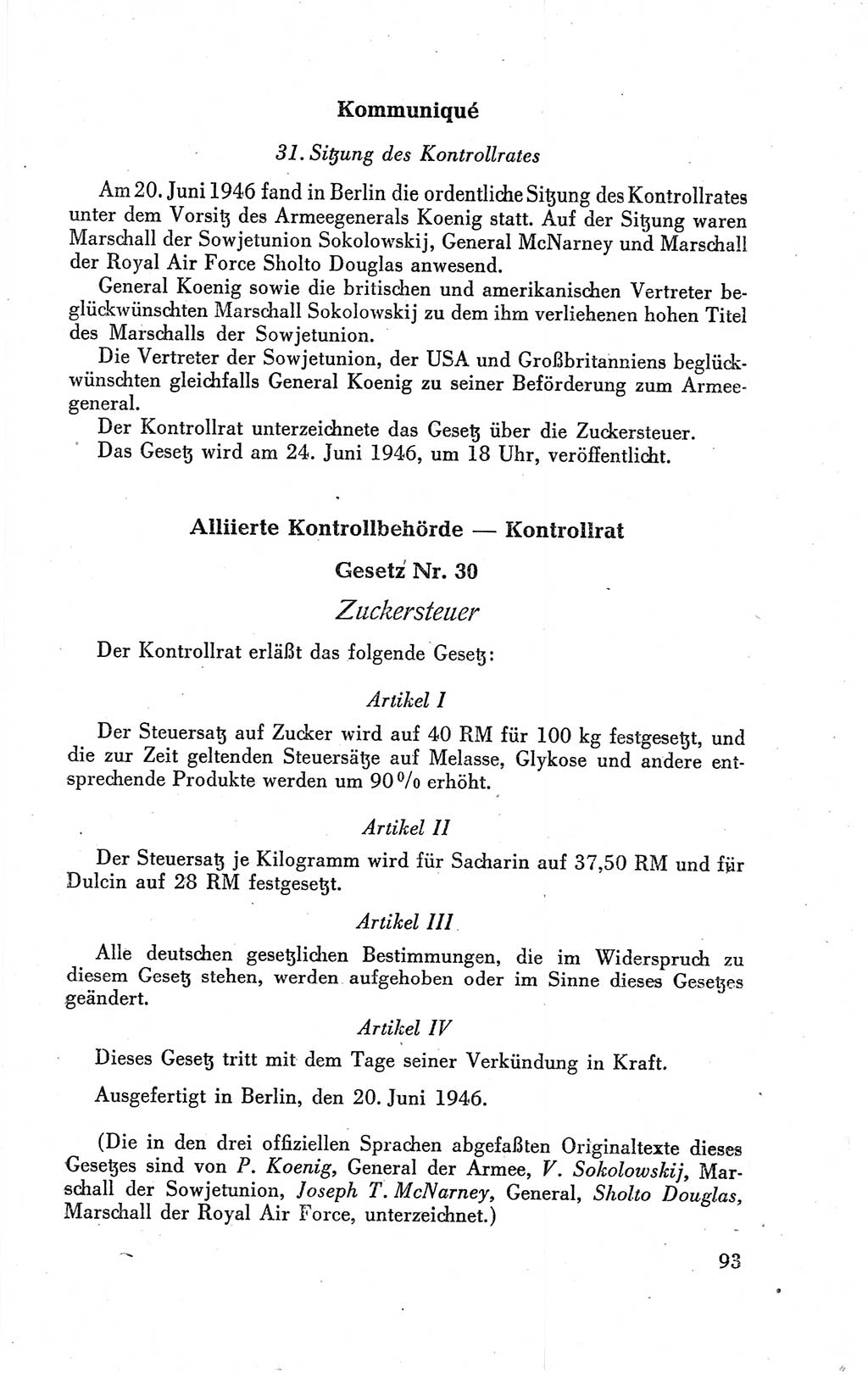 Der Alliierte Kontrollrat für Deutschland - Die Alliierte Kommandantur der Stadt Berlin, Kommuniqués, Gesetze, Direktiven, Befehle, Anordnungen, Sammelheft 2 1946, Seite 93 (AKR Dtl., All. Kdtr. Bln., 1946, S. 93)