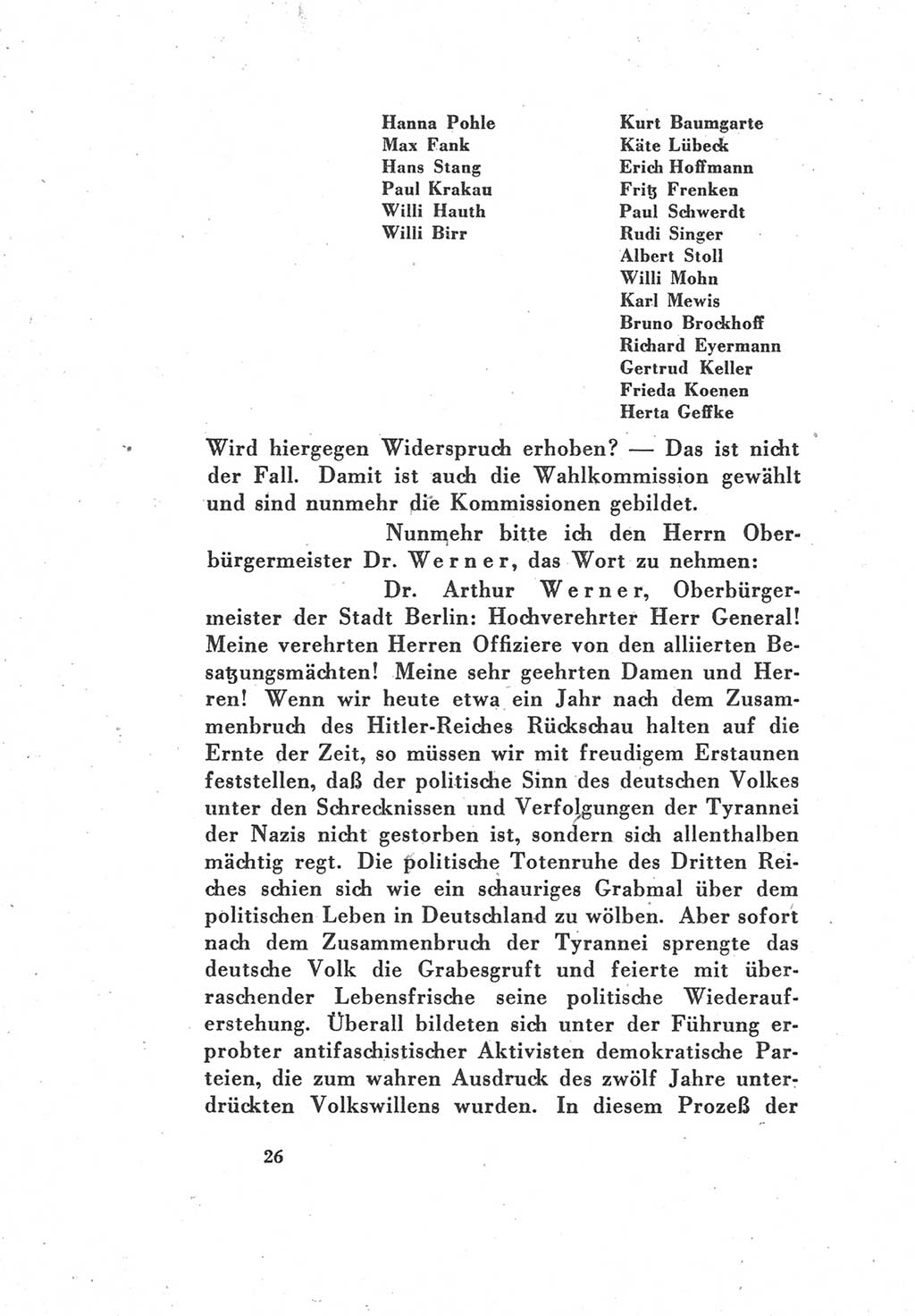 Protokoll des Vereinigungsparteitages der Sozialdemokratischen Partei Deutschlands (SPD) und der Kommunistischen Partei Deutschlands (KPD) [Sowjetische Besatzungszone (SBZ) Deutschlands] 1946, Seite 26 (Prot. VPT SPD KPD SBZ Dtl. 1946, S. 26)