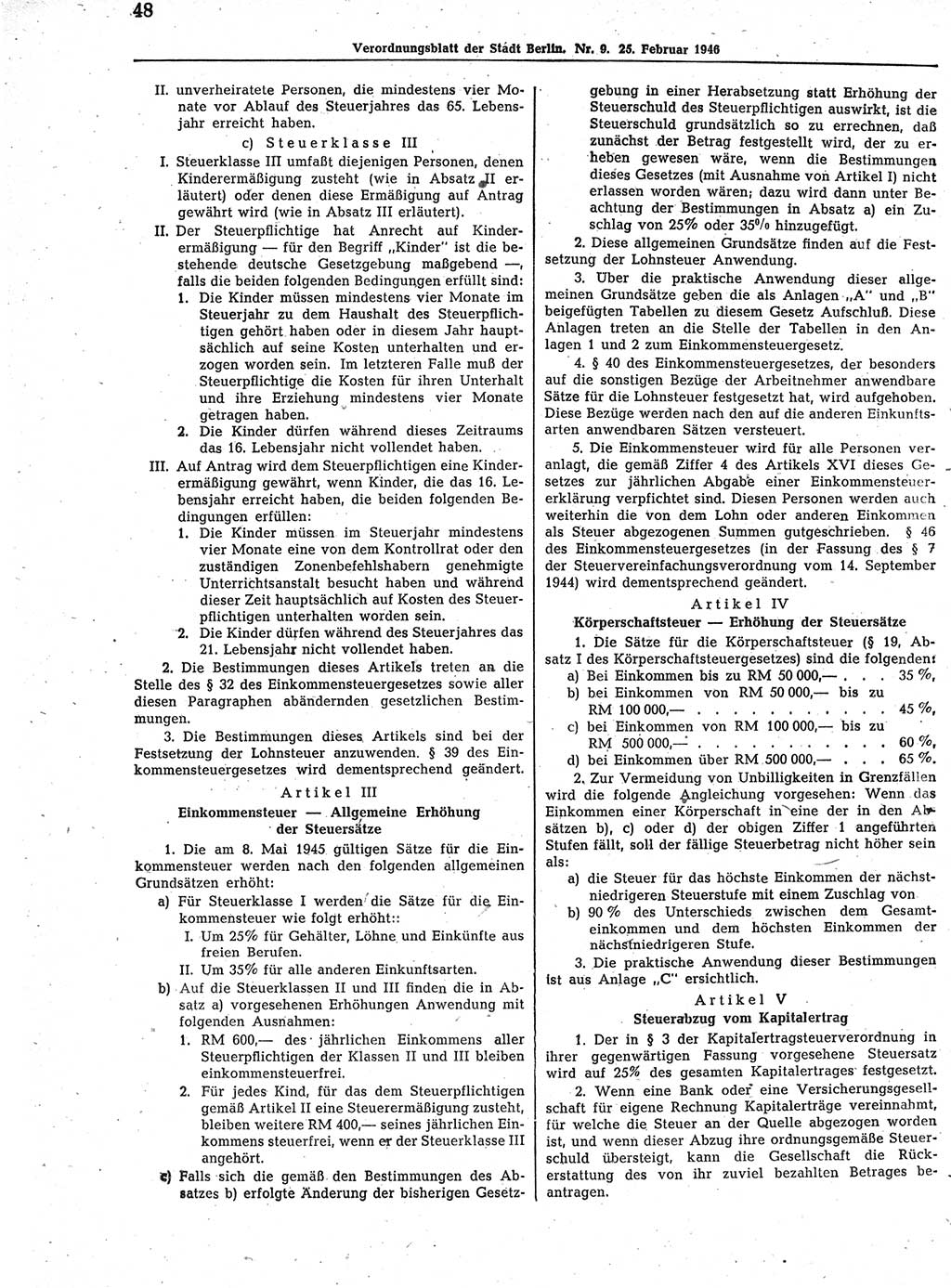 Verordnungsblatt (VOBl.) der Stadt Berlin, für Groß-Berlin 1946, Seite 48 (VOBl. Bln. 1946, S. 48)