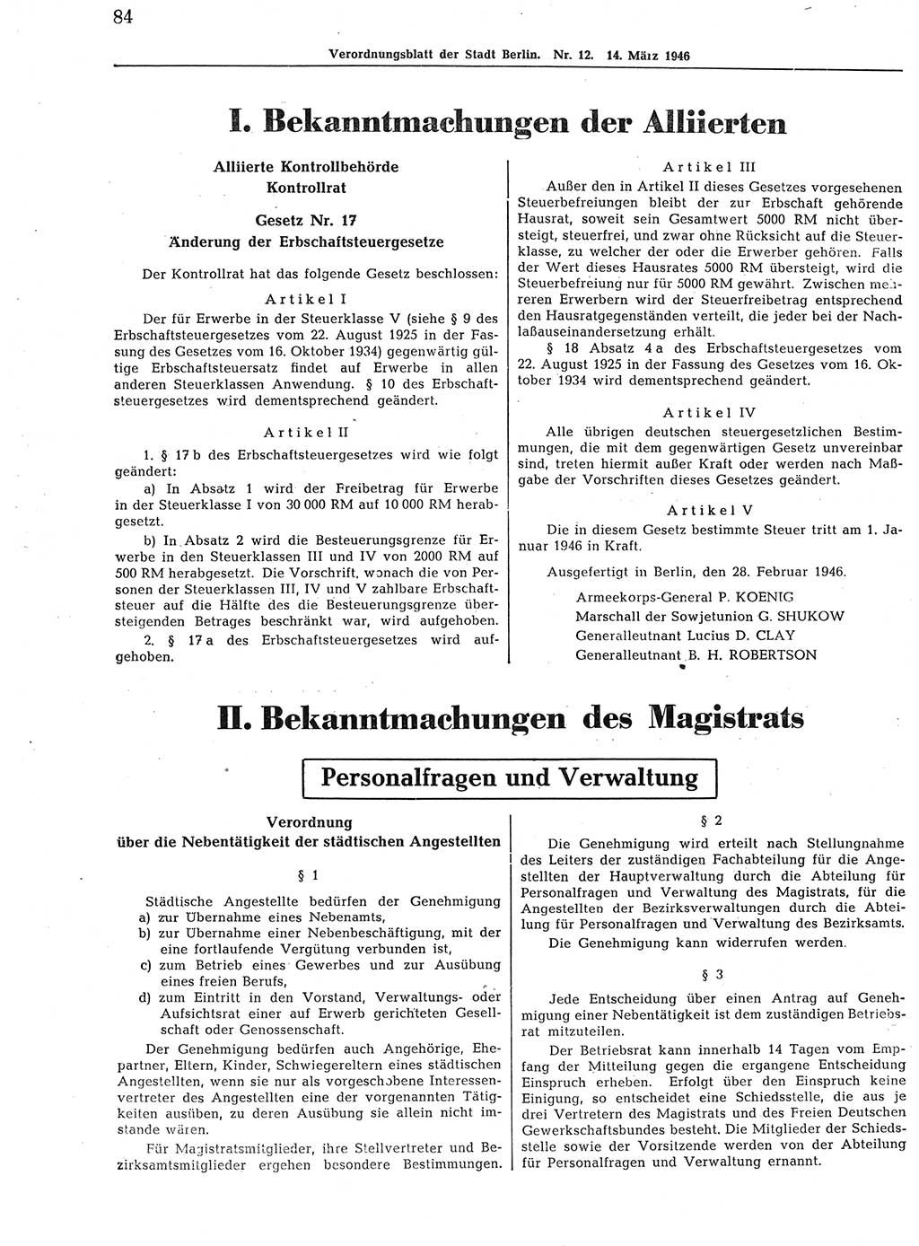 Verordnungsblatt (VOBl.) der Stadt Berlin, für Groß-Berlin 1946, Seite 84 (VOBl. Bln. 1946, S. 84)