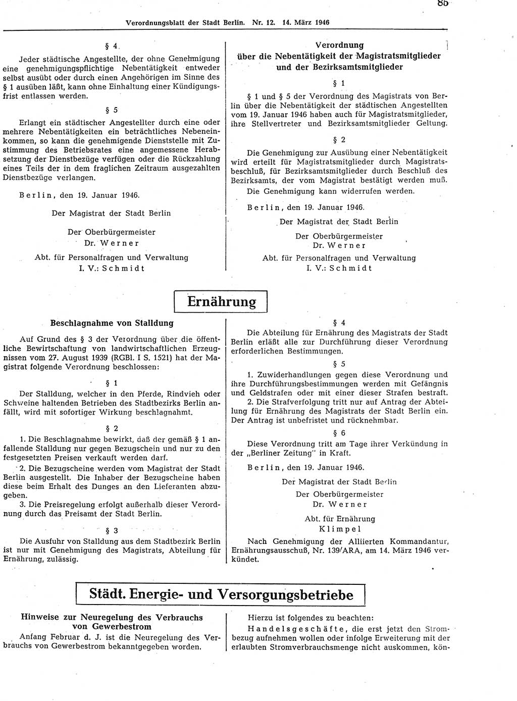 Verordnungsblatt (VOBl.) der Stadt Berlin, für Groß-Berlin 1946, Seite 85 (VOBl. Bln. 1946, S. 85)