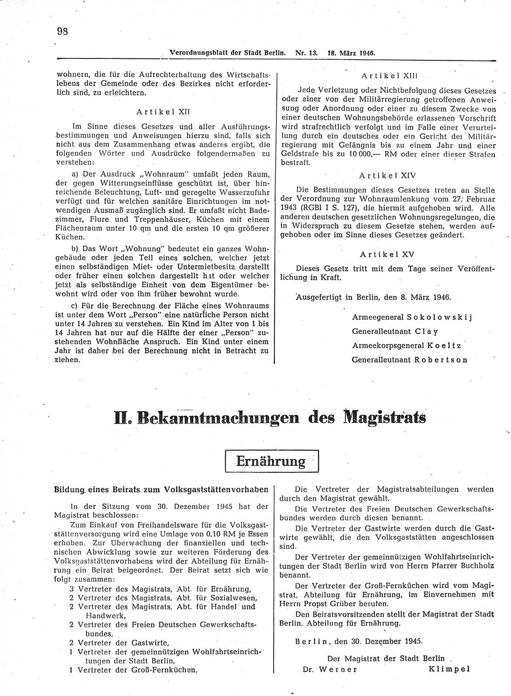 Verordnungsblatt (VOBl.) der Stadt Berlin, für Groß-Berlin 1946, Seite 98 (VOBl. Bln. 1946, S. 98)