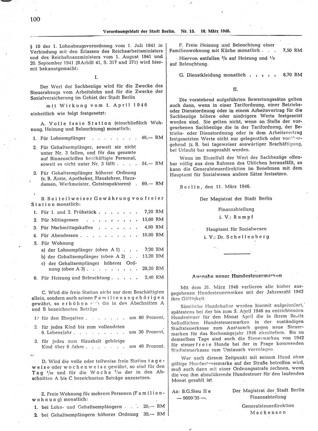 Verordnungsblatt (VOBl.) der Stadt Berlin, für Groß-Berlin 1946, Seite 100 (VOBl. Bln. 1946, S. 100)