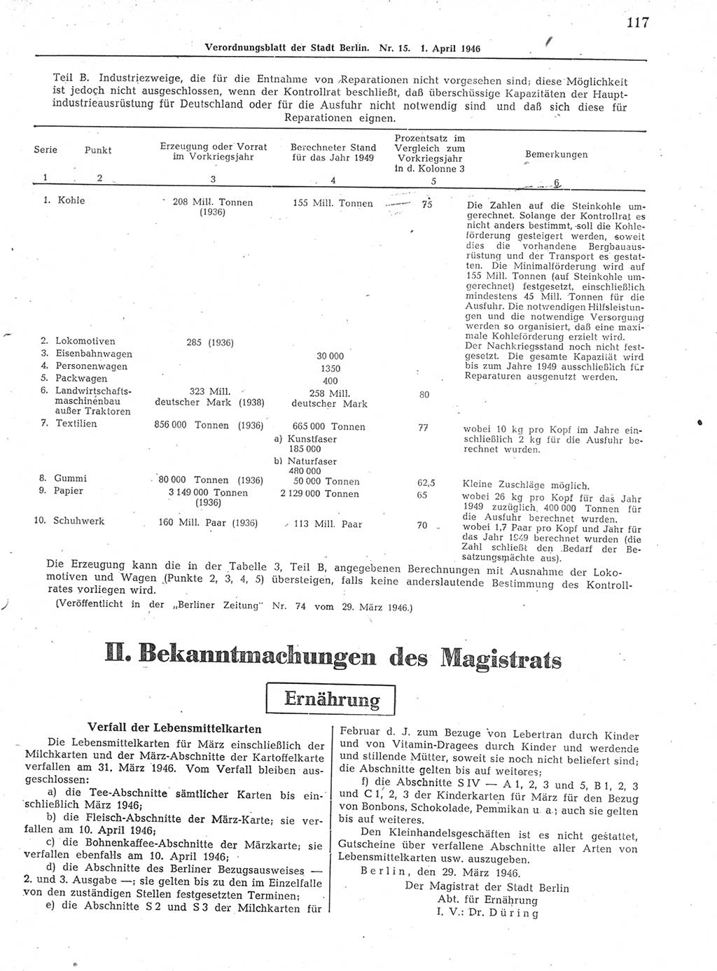 Verordnungsblatt (VOBl.) der Stadt Berlin, für Groß-Berlin 1946, Seite 117 (VOBl. Bln. 1946, S. 117)