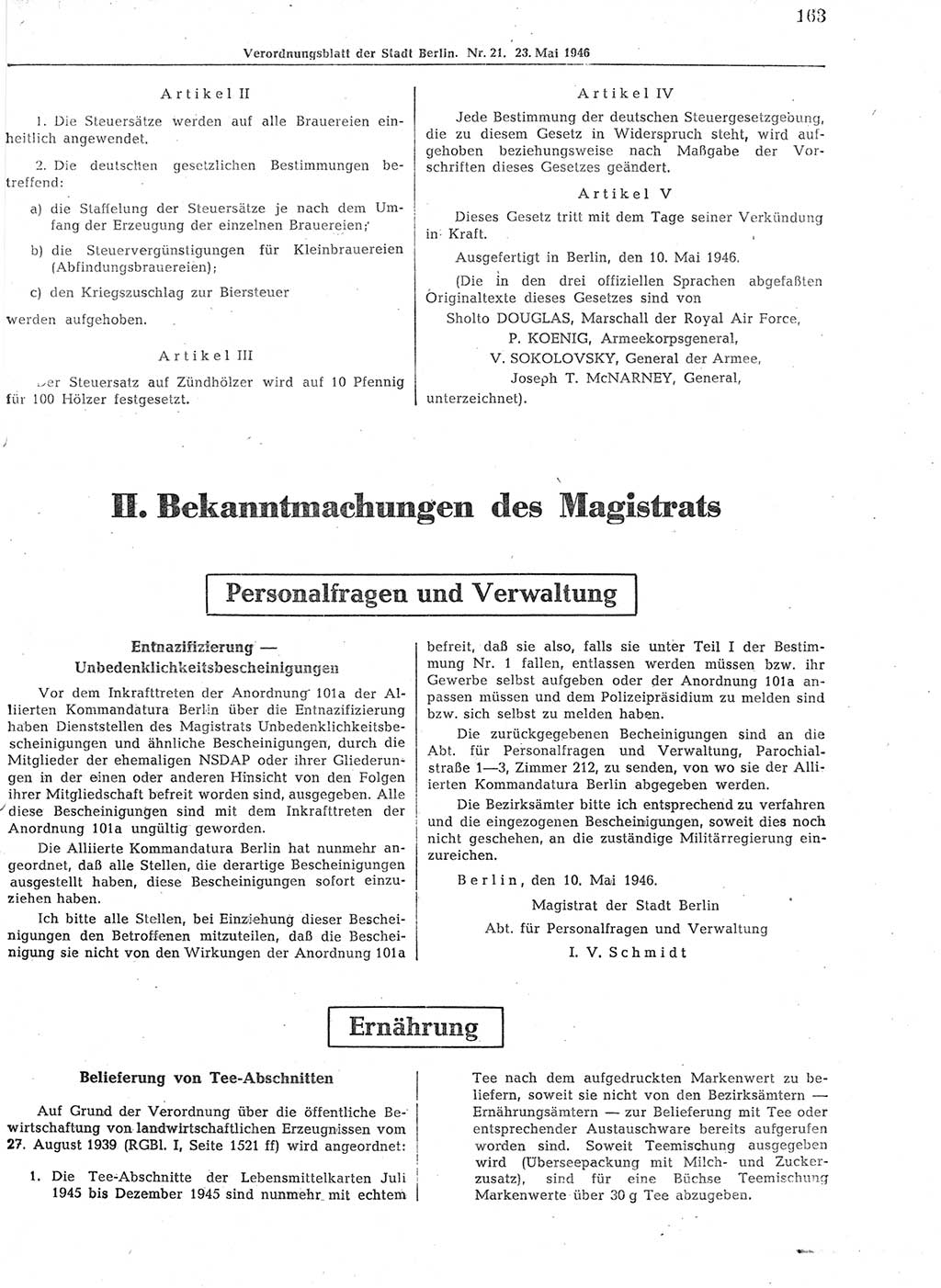 Verordnungsblatt (VOBl.) der Stadt Berlin, für Groß-Berlin 1946, Seite 163 (VOBl. Bln. 1946, S. 163)