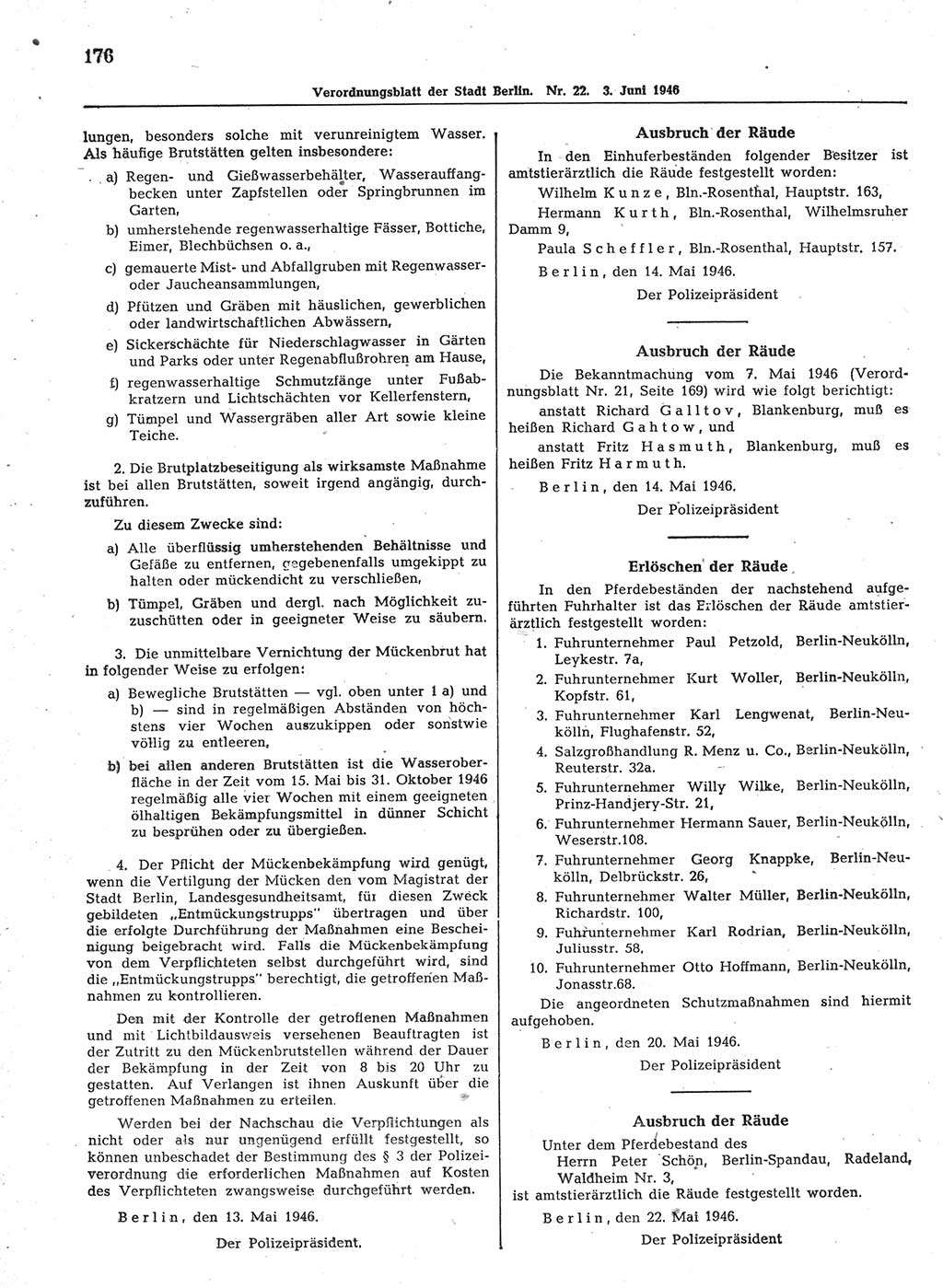 Verordnungsblatt (VOBl.) der Stadt Berlin, für Groß-Berlin 1946, Seite 176 (VOBl. Bln. 1946, S. 176)