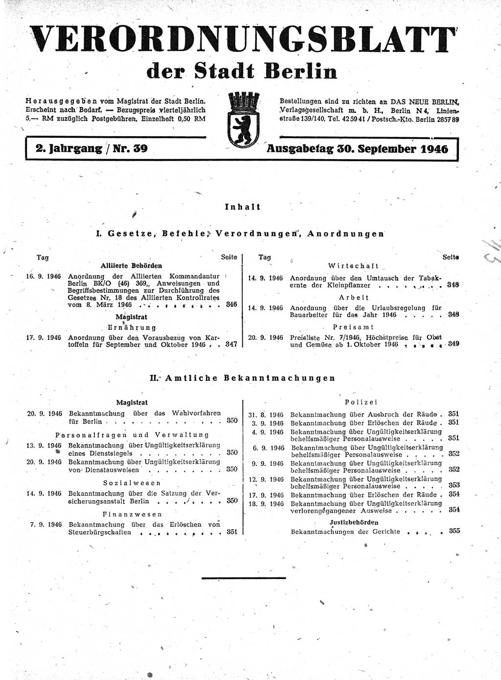 Verordnungsblatt (VOBl.) der Stadt Berlin, für Groß-Berlin 1946, Seite 345 (VOBl. Bln. 1946, S. 345)