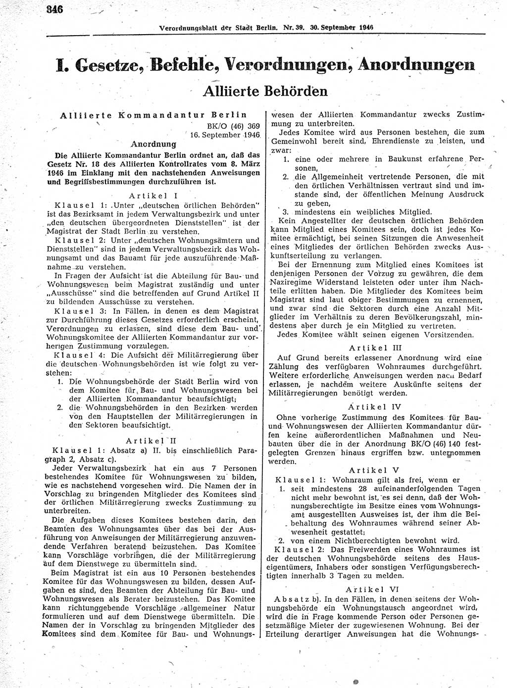 Verordnungsblatt (VOBl.) der Stadt Berlin, für Groß-Berlin 1946, Seite 346 (VOBl. Bln. 1946, S. 346)