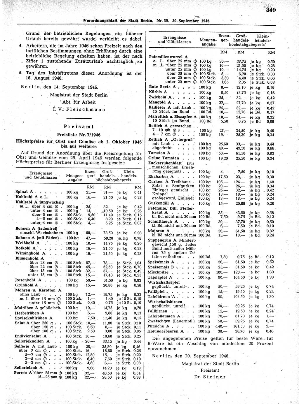 Verordnungsblatt (VOBl.) der Stadt Berlin, für Groß-Berlin 1946, Seite 349 (VOBl. Bln. 1946, S. 349)