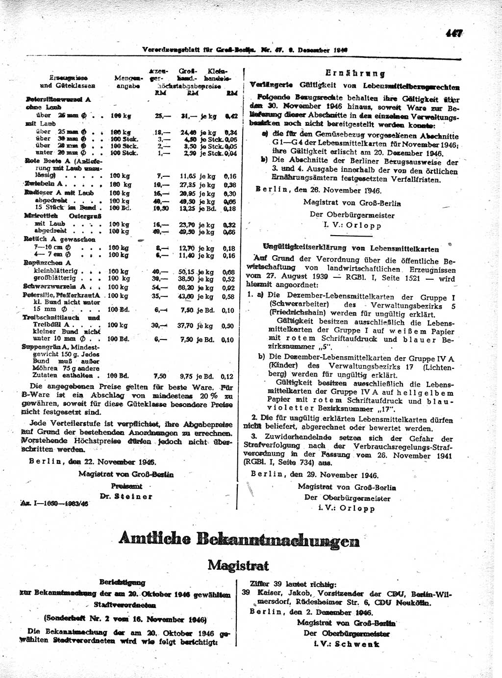 Verordnungsblatt (VOBl.) der Stadt Berlin, für Groß-Berlin 1946, Seite 447 (VOBl. Bln. 1946, S. 447)