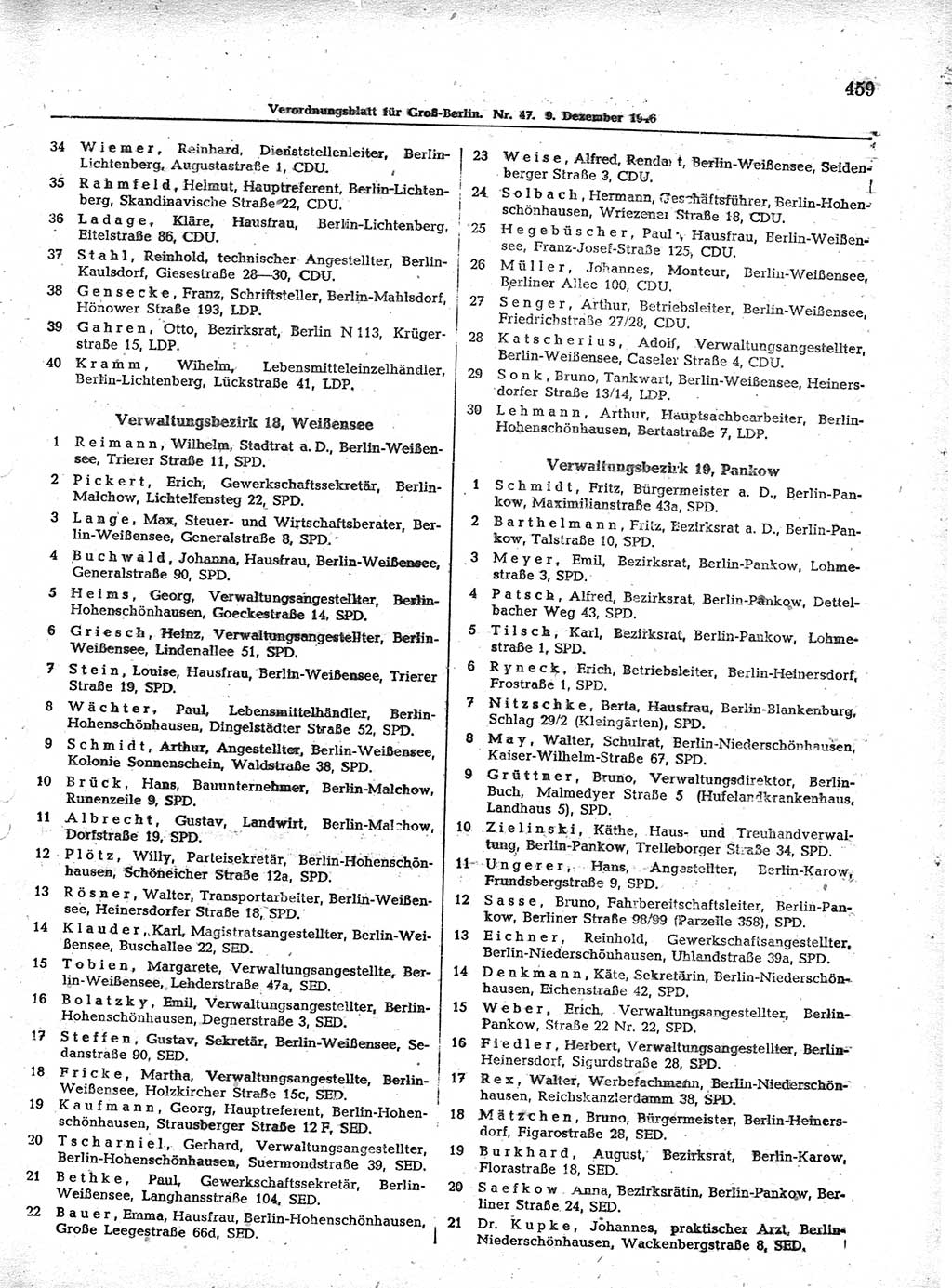 Verordnungsblatt (VOBl.) der Stadt Berlin, für Groß-Berlin 1946, Seite 459 (VOBl. Bln. 1946, S. 459)