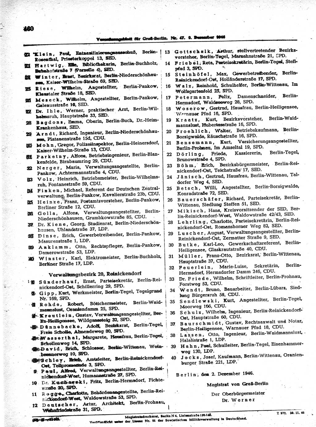 Verordnungsblatt (VOBl.) der Stadt Berlin, für Groß-Berlin 1946, Seite 460 (VOBl. Bln. 1946, S. 460)