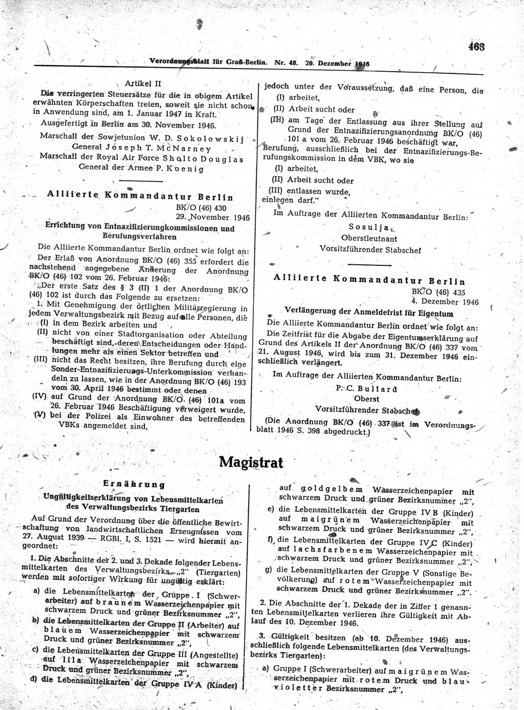 Verordnungsblatt (VOBl.) der Stadt Berlin, für Groß-Berlin 1946, Seite 463 (VOBl. Bln. 1946, S. 463)