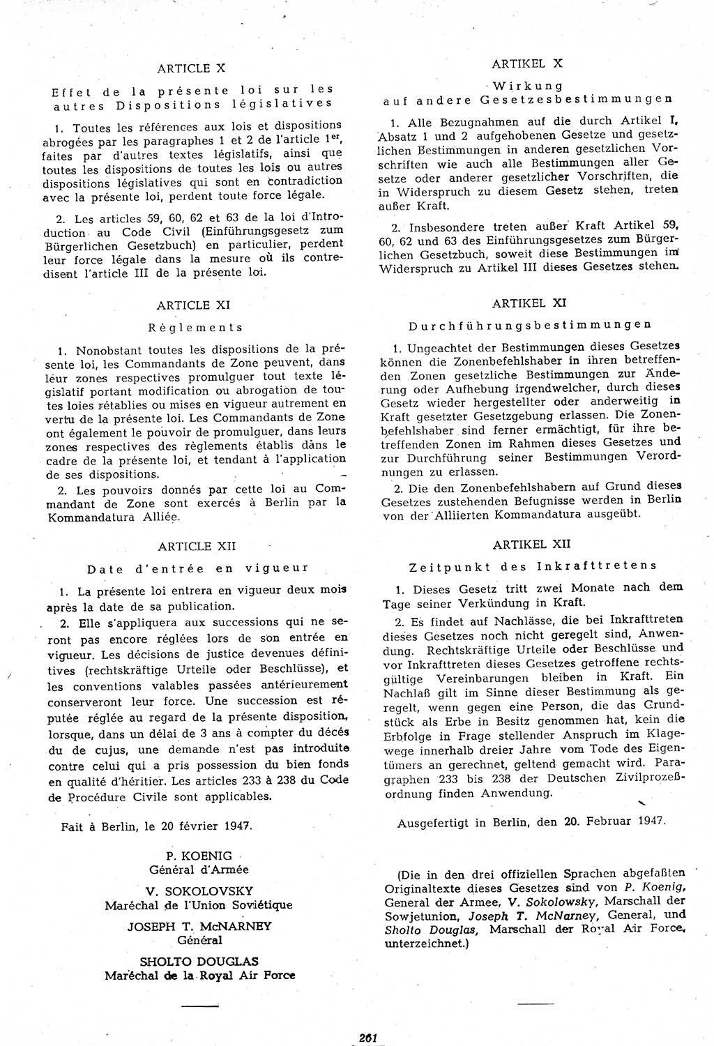 Amtsblatt des Kontrollrats (ABlKR) in Deutschland 1947, Seite 261/2 (ABlKR Dtl. 1947, S. 261/2)