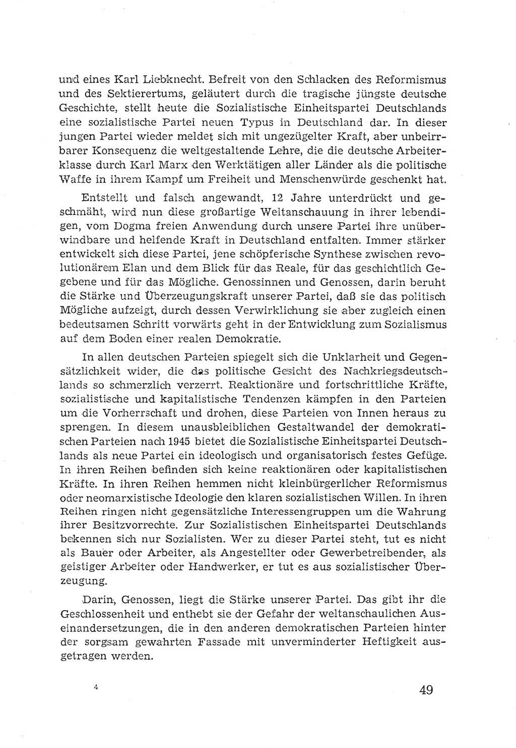 Protokoll der Verhandlungen des 2. Parteitages der Sozialistischen Einheitspartei Deutschlands (SED) [Sowjetische Besatzungszone (SBZ) Deutschlands] 1947, Seite 49 (Prot. Verh. 2. PT SED SBZ Dtl. 1947, S. 49)